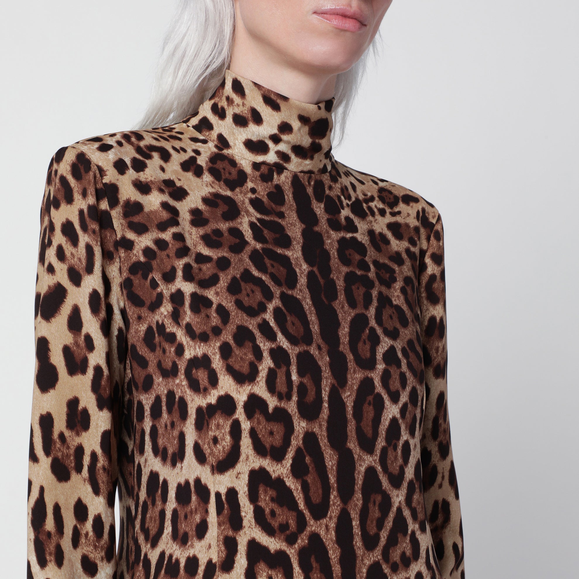 Long leopard-print dress in silk blend