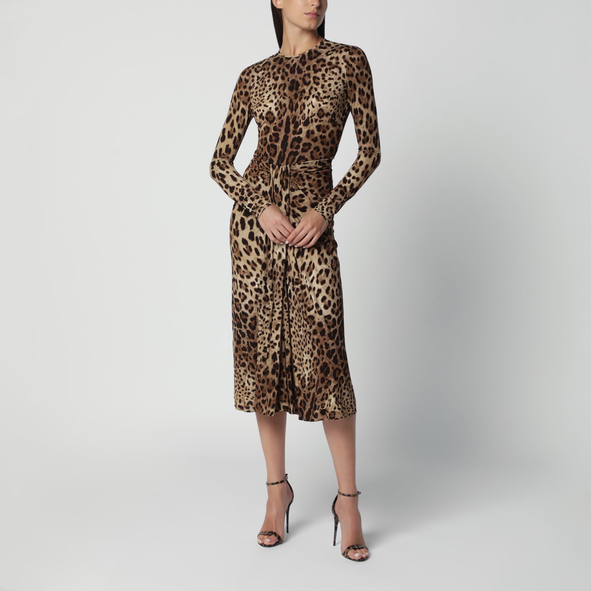 Abito in jersey di viscosa con stampa leopardo