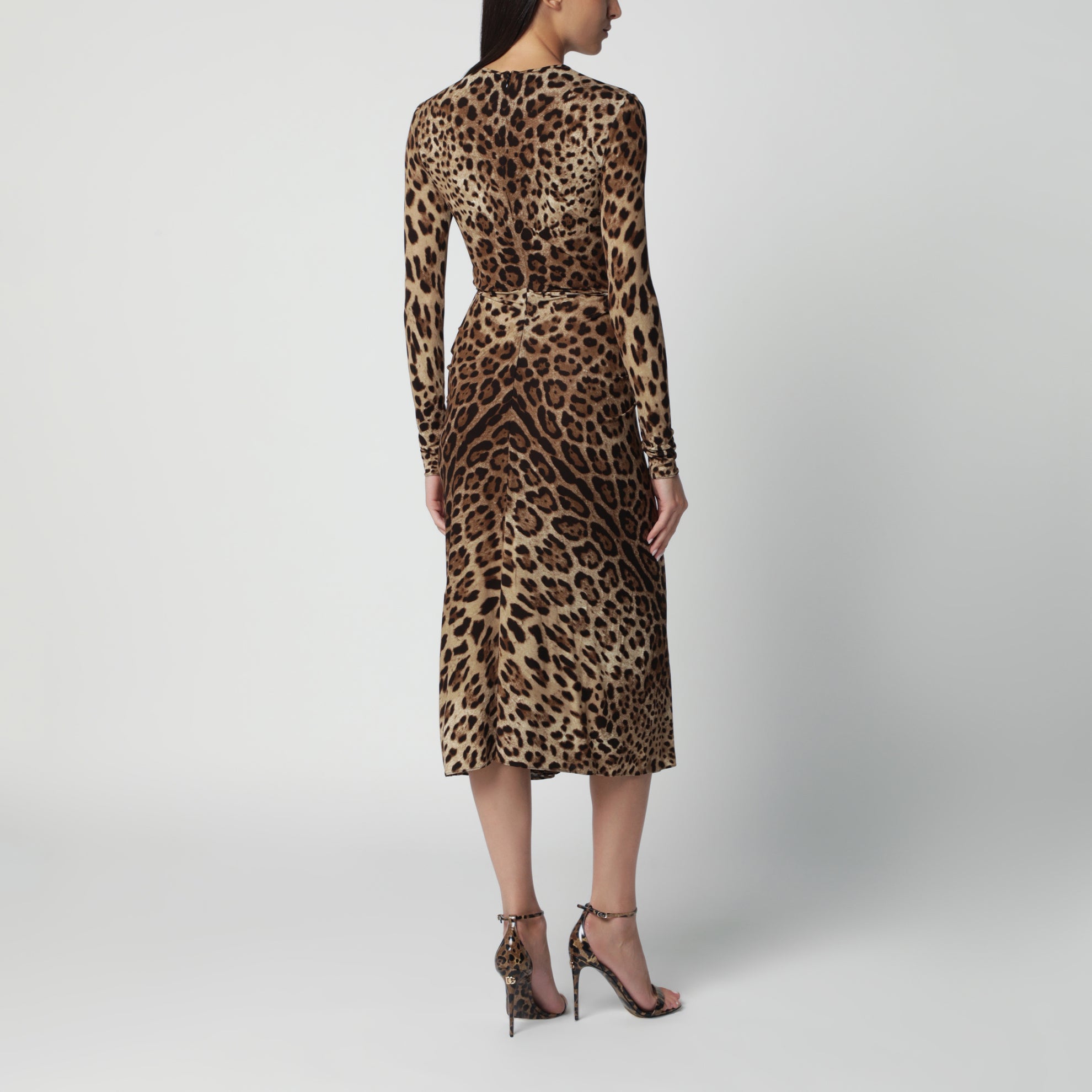 Abito in jersey di viscosa con stampa leopardo