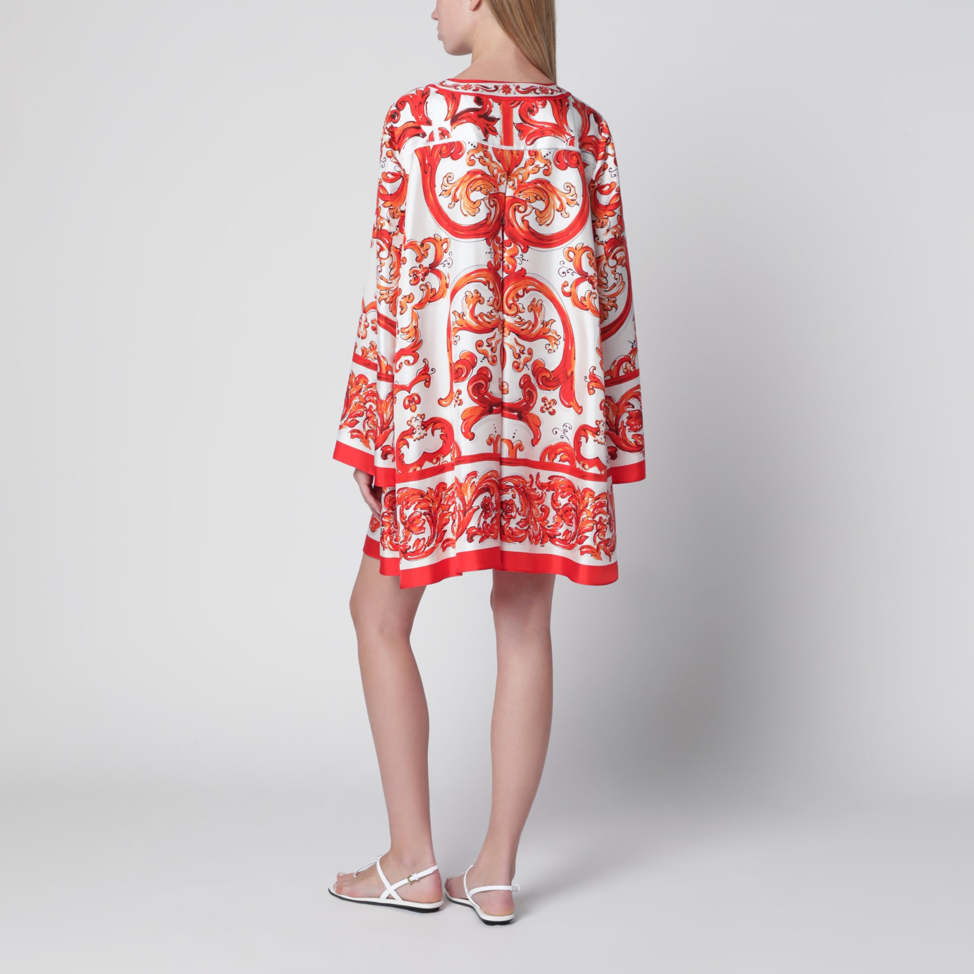 Kaftankleid aus Seidentwill mit Maiolica-Print, mehrfarbig