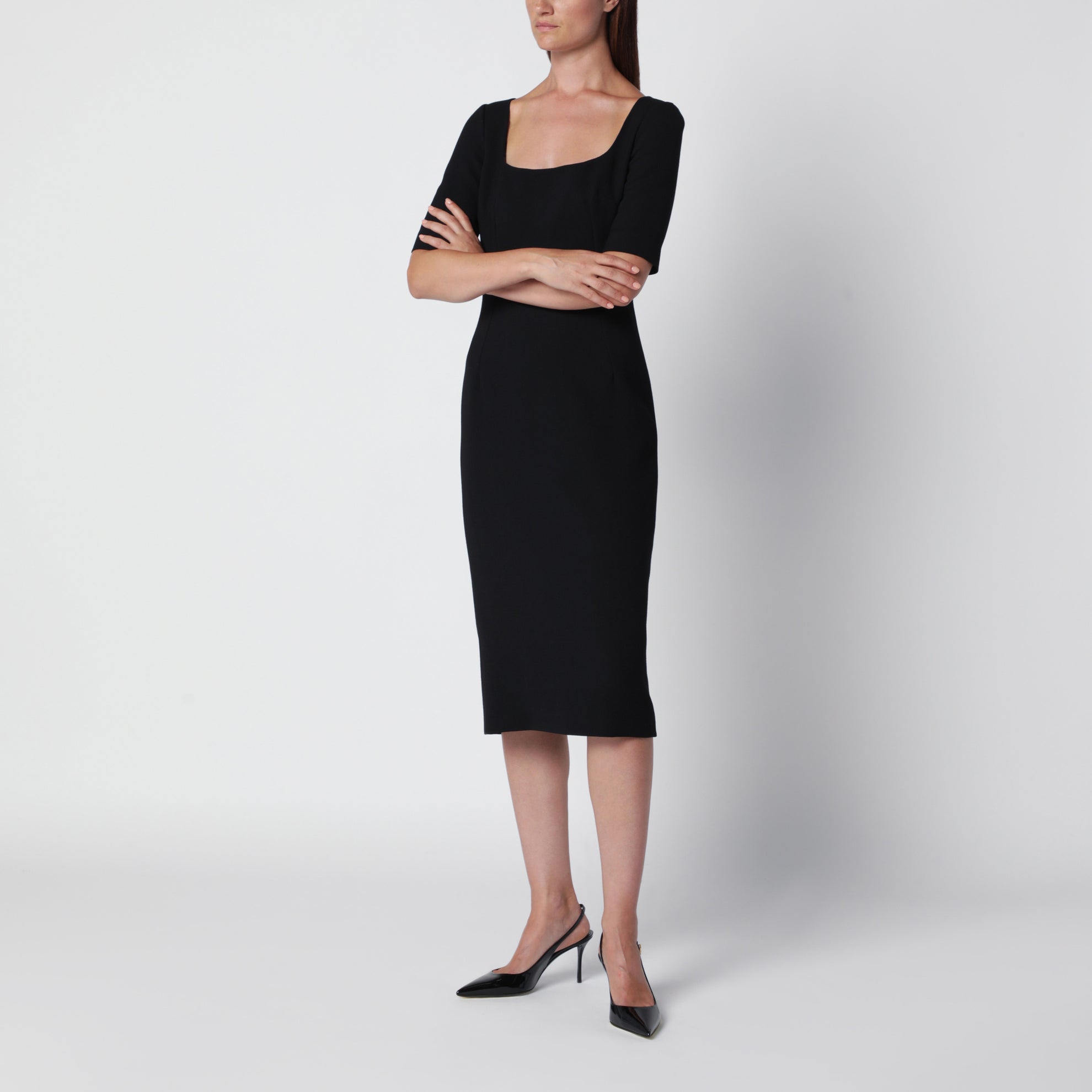 Black double wool crêpe dress