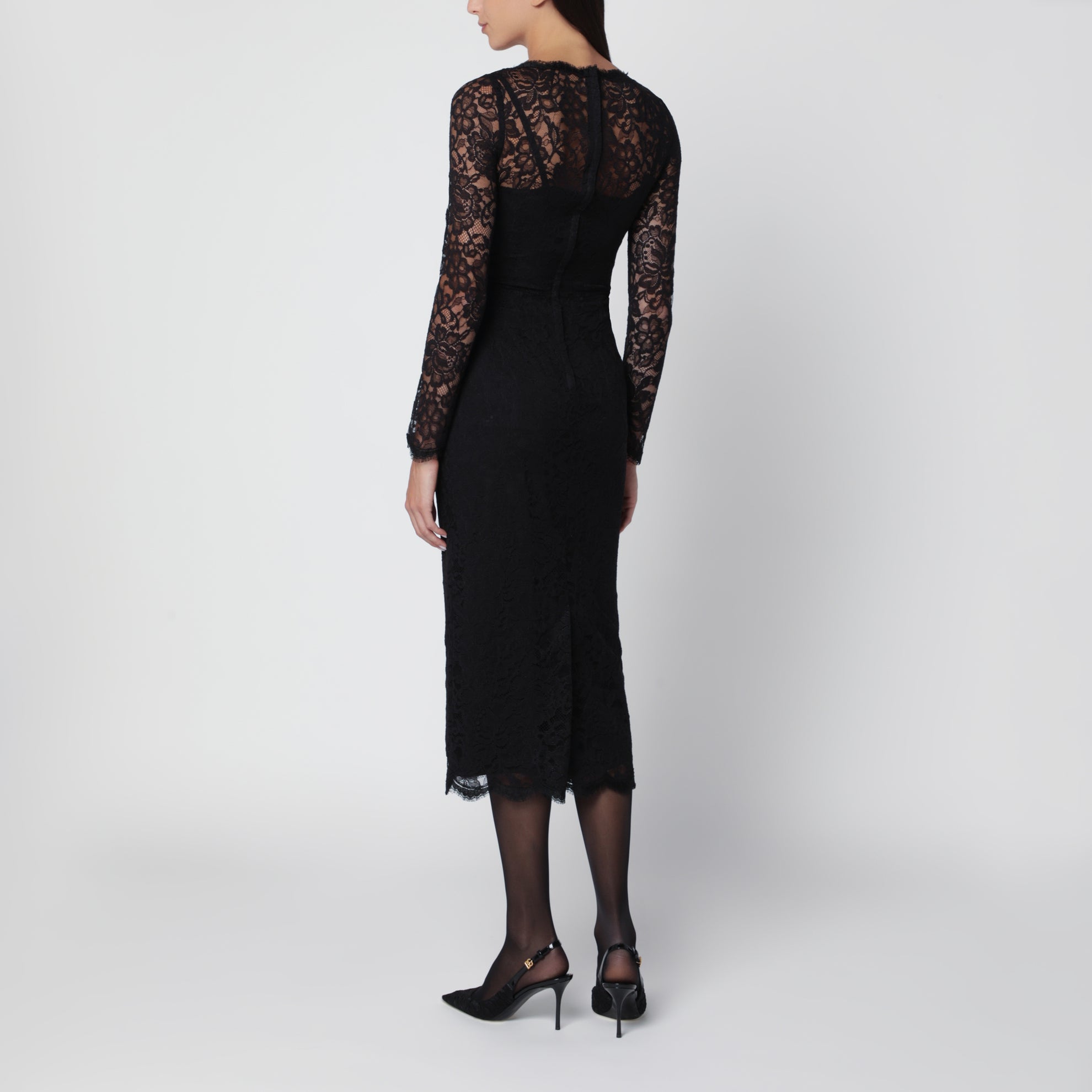 Black Floral Lace Midi Dress