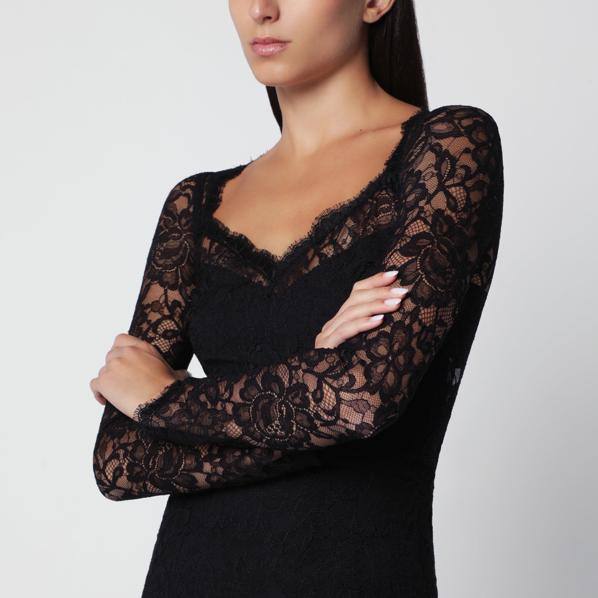 Black Floral Lace Midi Dress