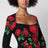 Robe midi à imprimé roses en charmeuse de soie