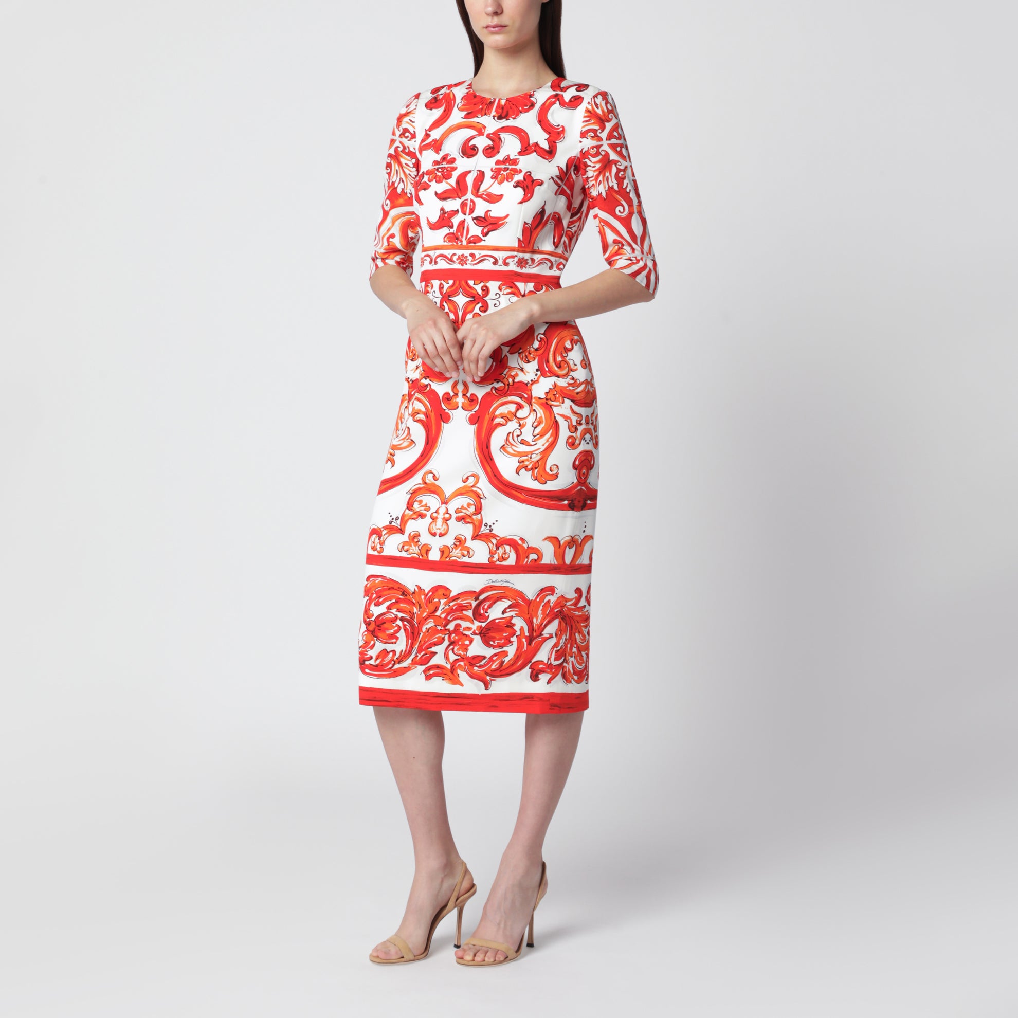 dolce and gabbana orange dress Maiolica Print Mini Dress