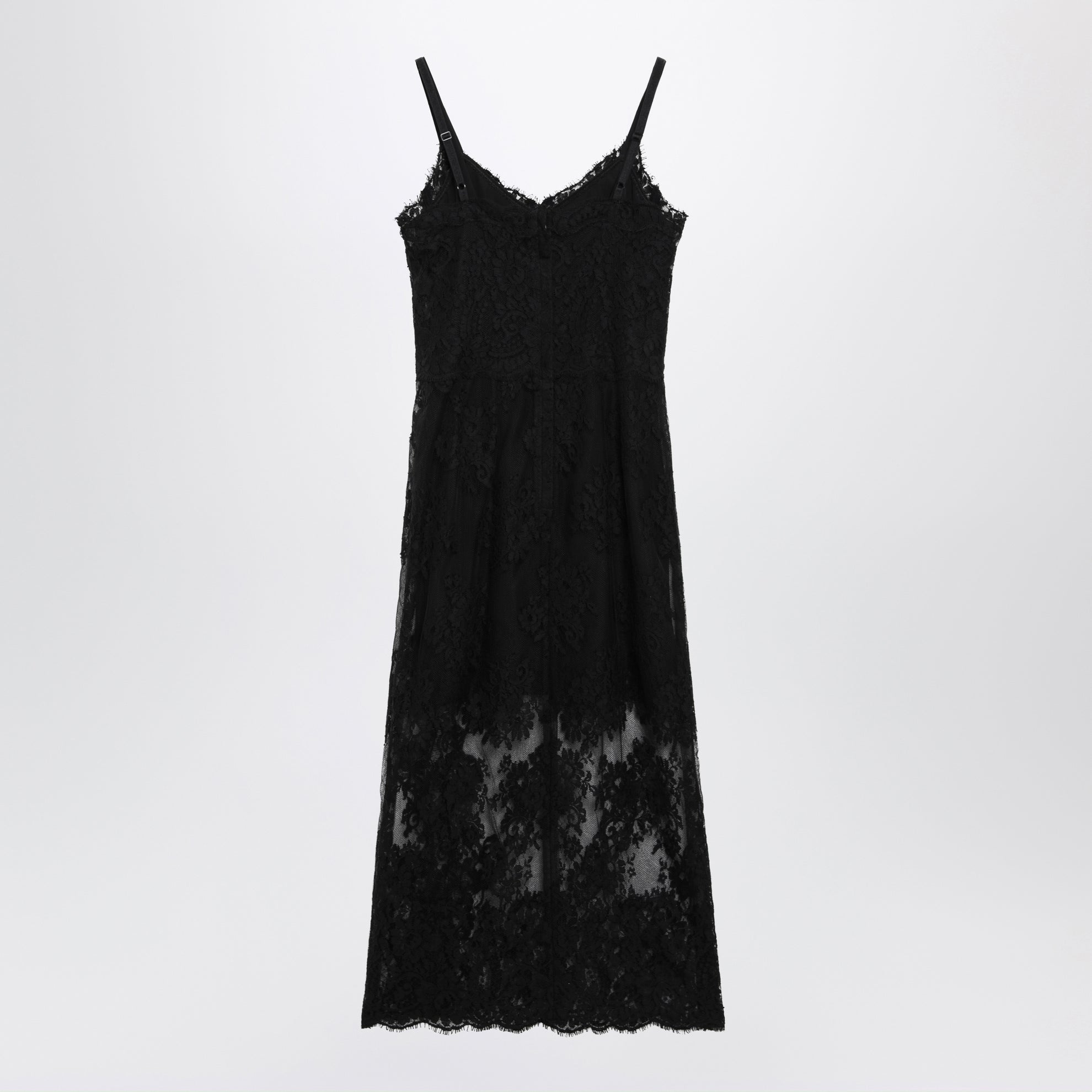 DOLCE E GABBANA Black Chantilly lace slip midi dress