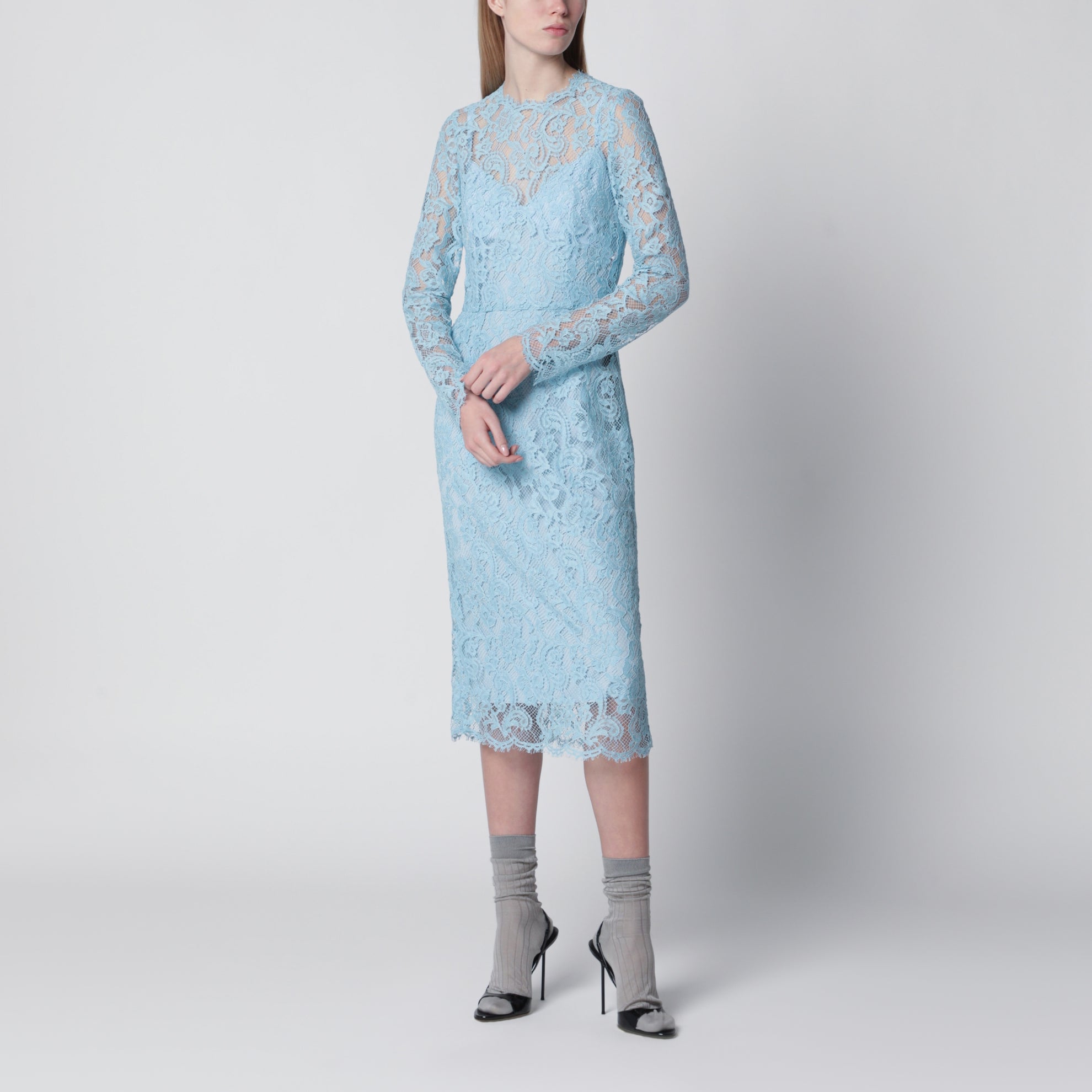Light blue cotton-blend corded lace sheath dress Light blue cotton-blend corded lace sheath dress