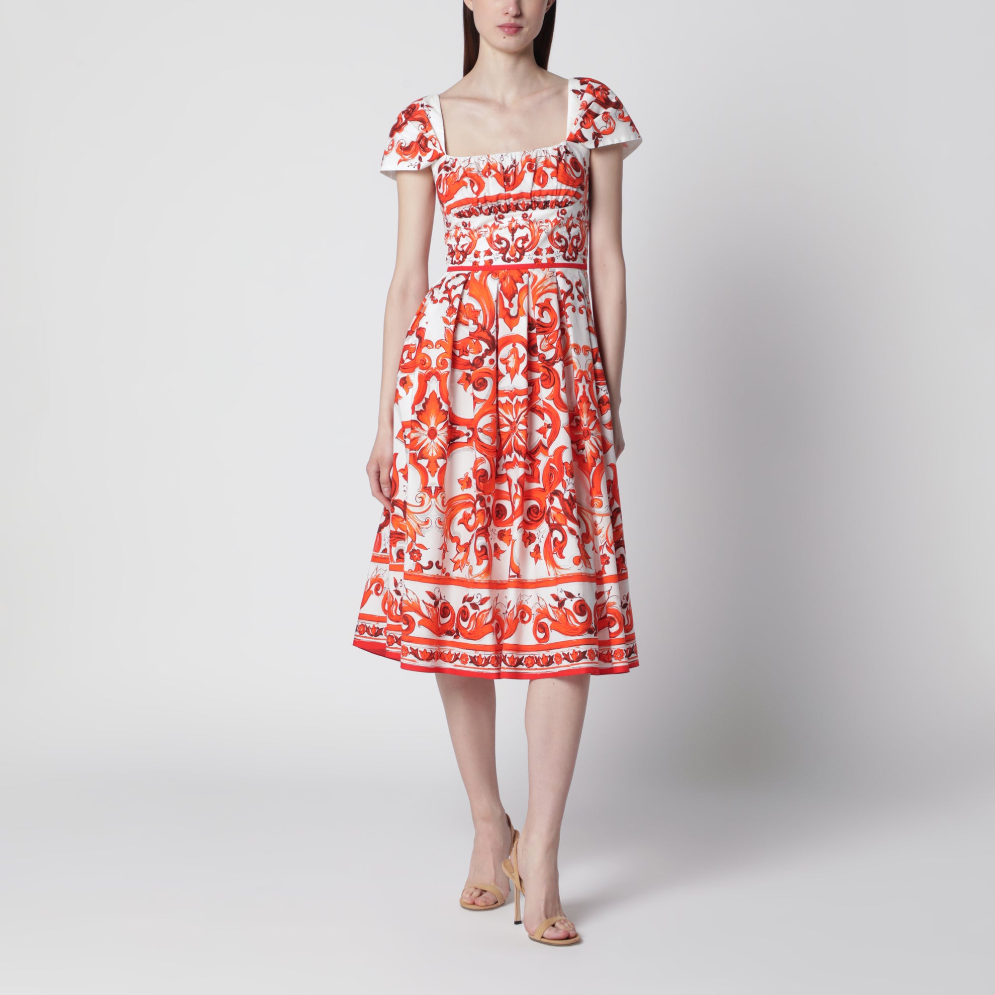 Robe en popeline à imprimé Majolique orange