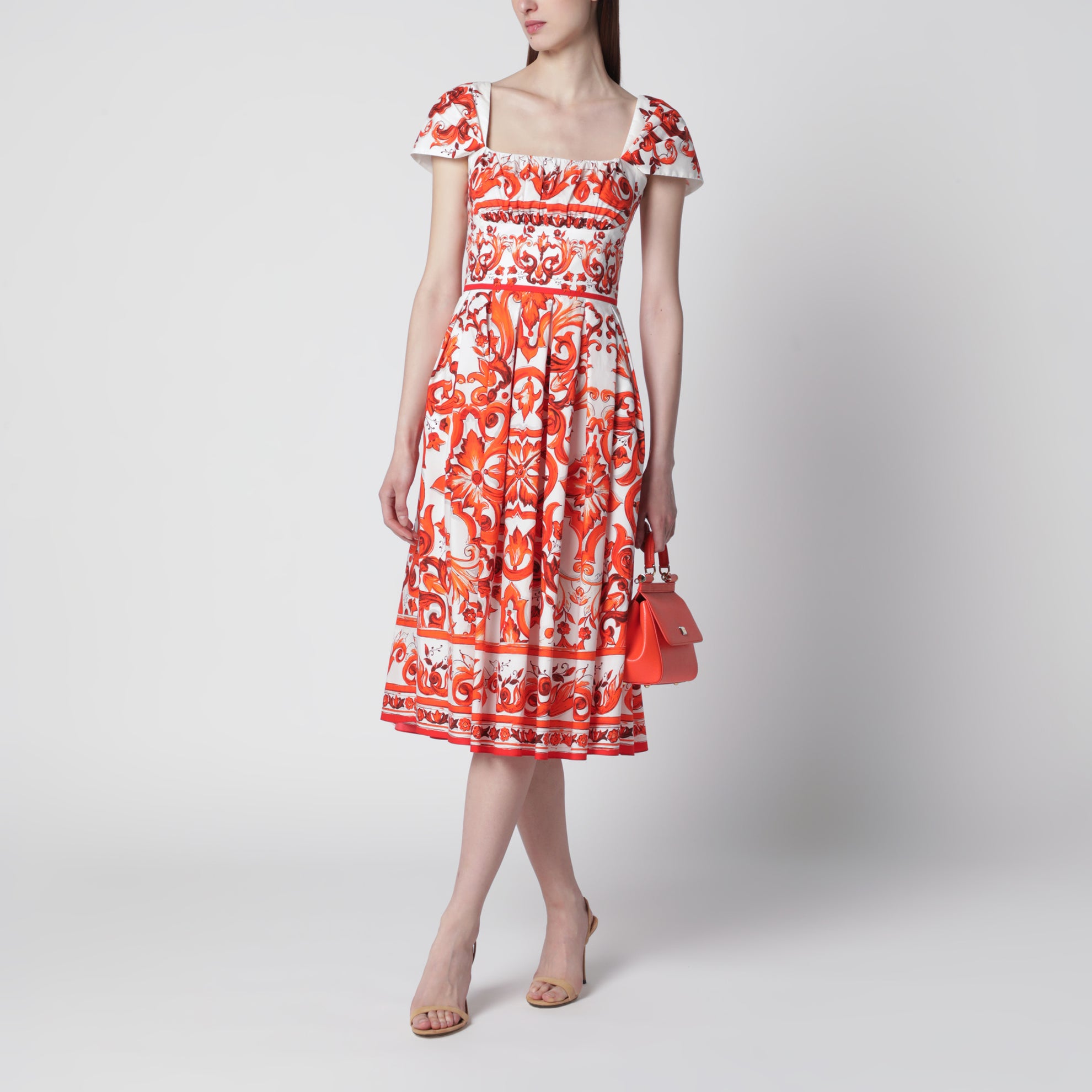 Robe en popeline à imprimé Majolique orange