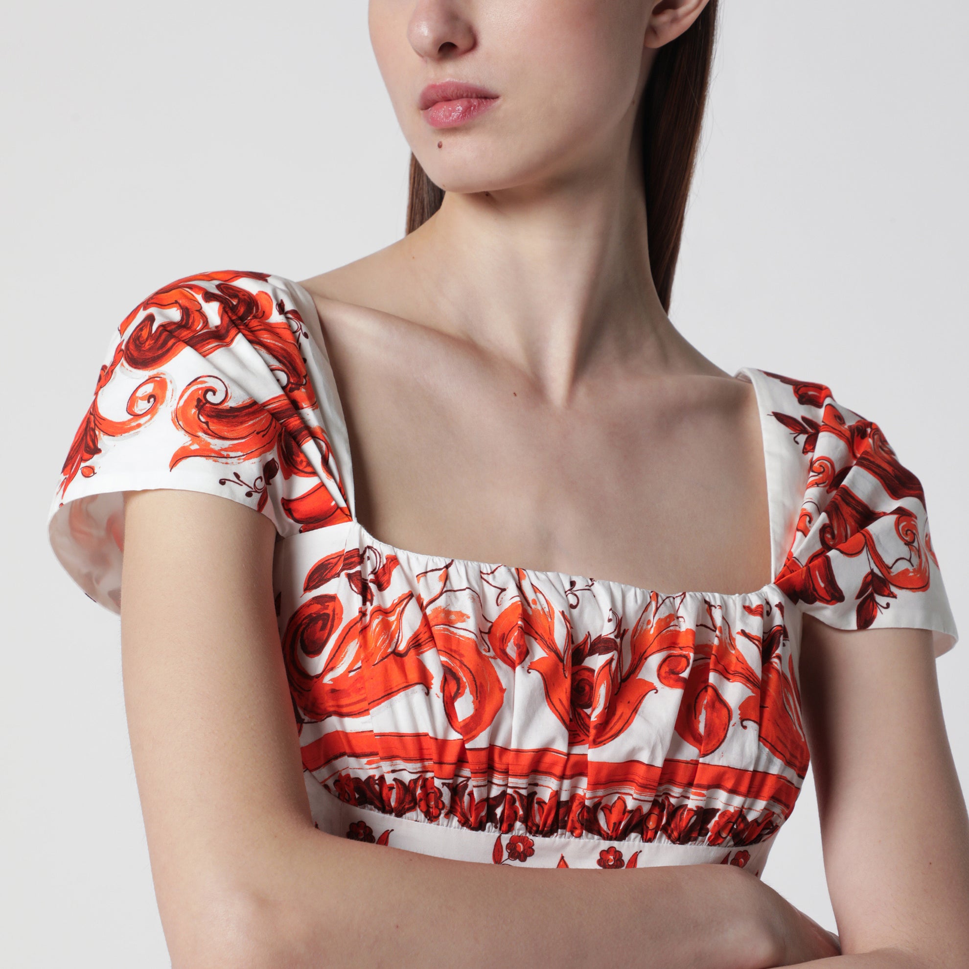 Robe en popeline à imprimé Majolique orange