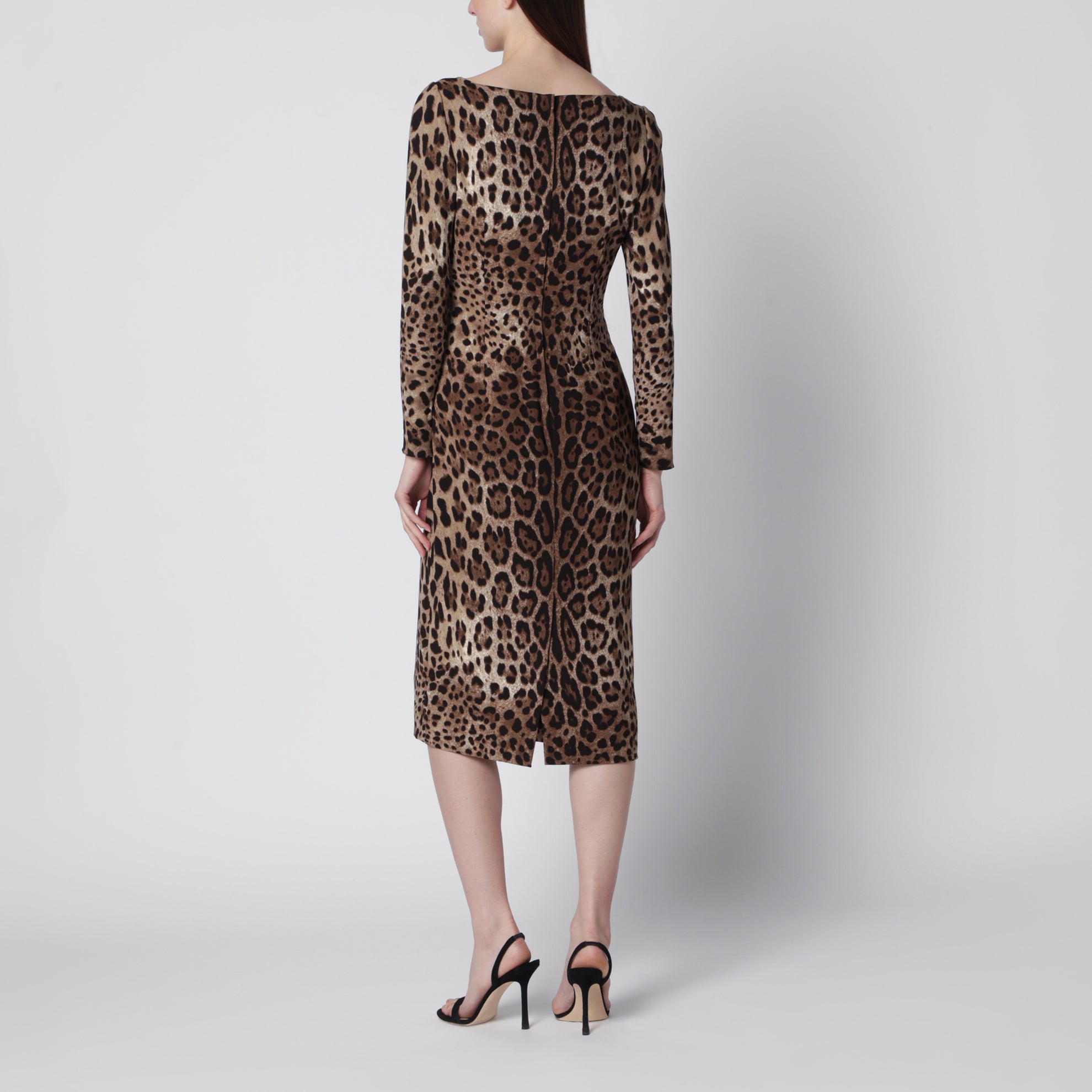 Leopard-print long-sleeve dress in viscose