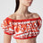 Top aus Baumwollpopeline mit Maiolica-Print in Orange