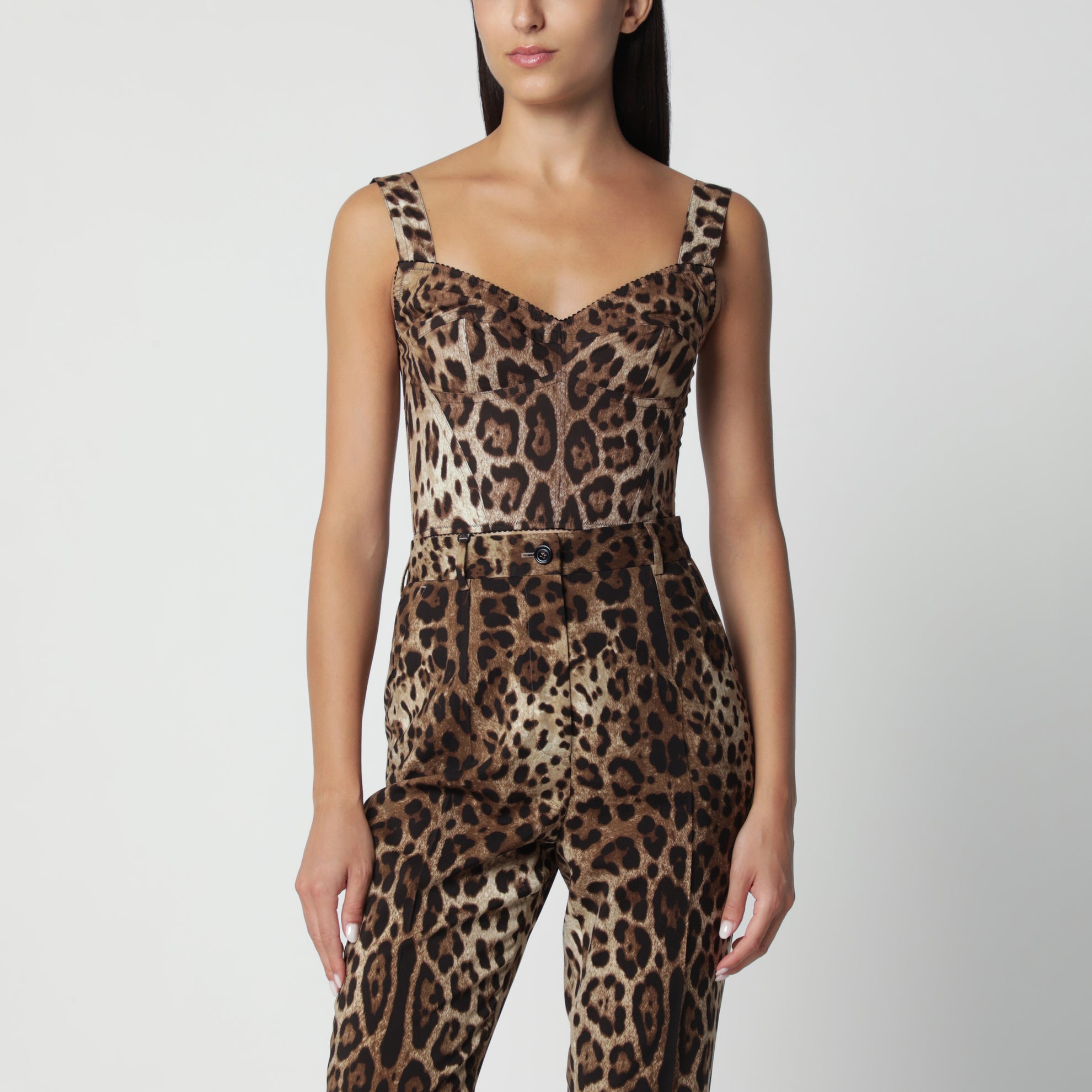 Top bustier in cotone stampa leopardo