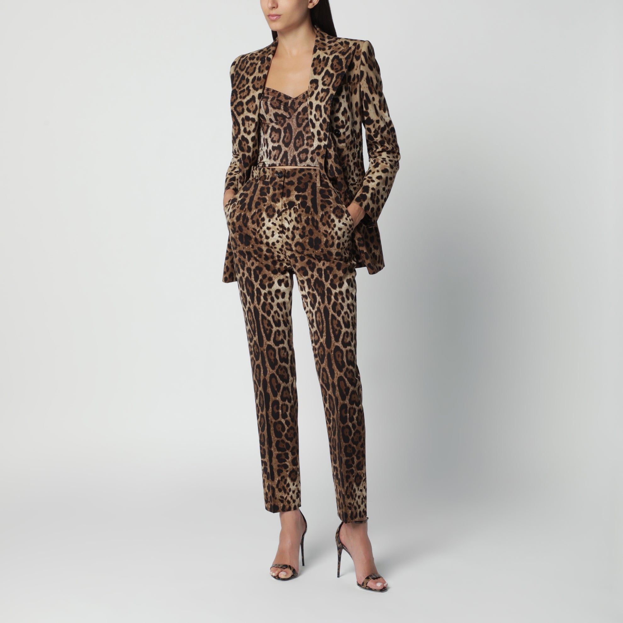 Top bustier in cotone stampa leopardo