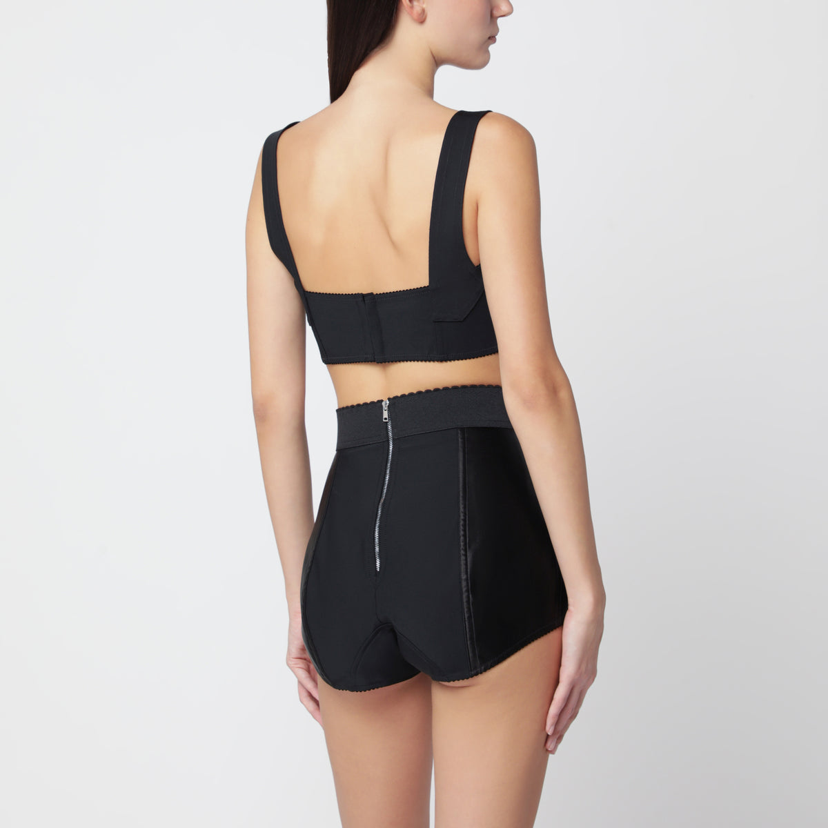 Black satin bustier top