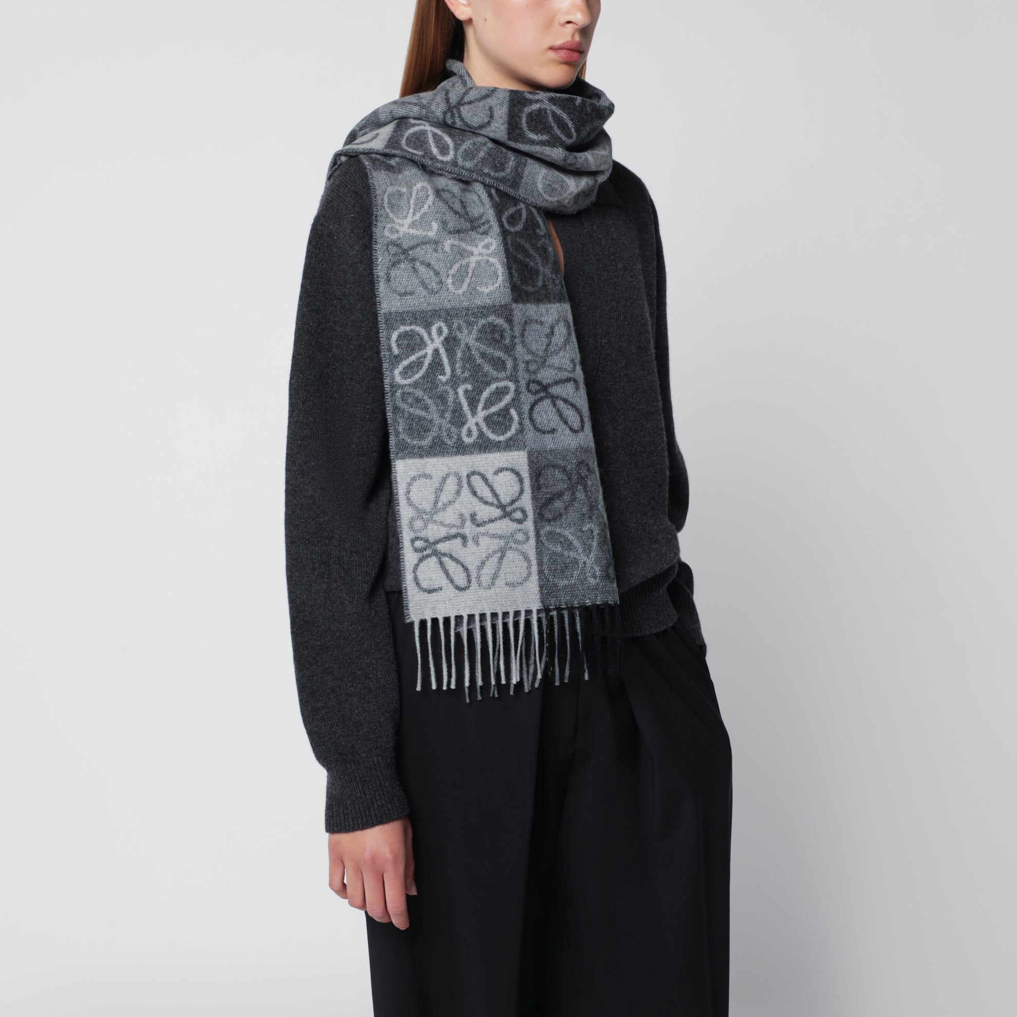 Black/White Anagram wool and cashmere scarf