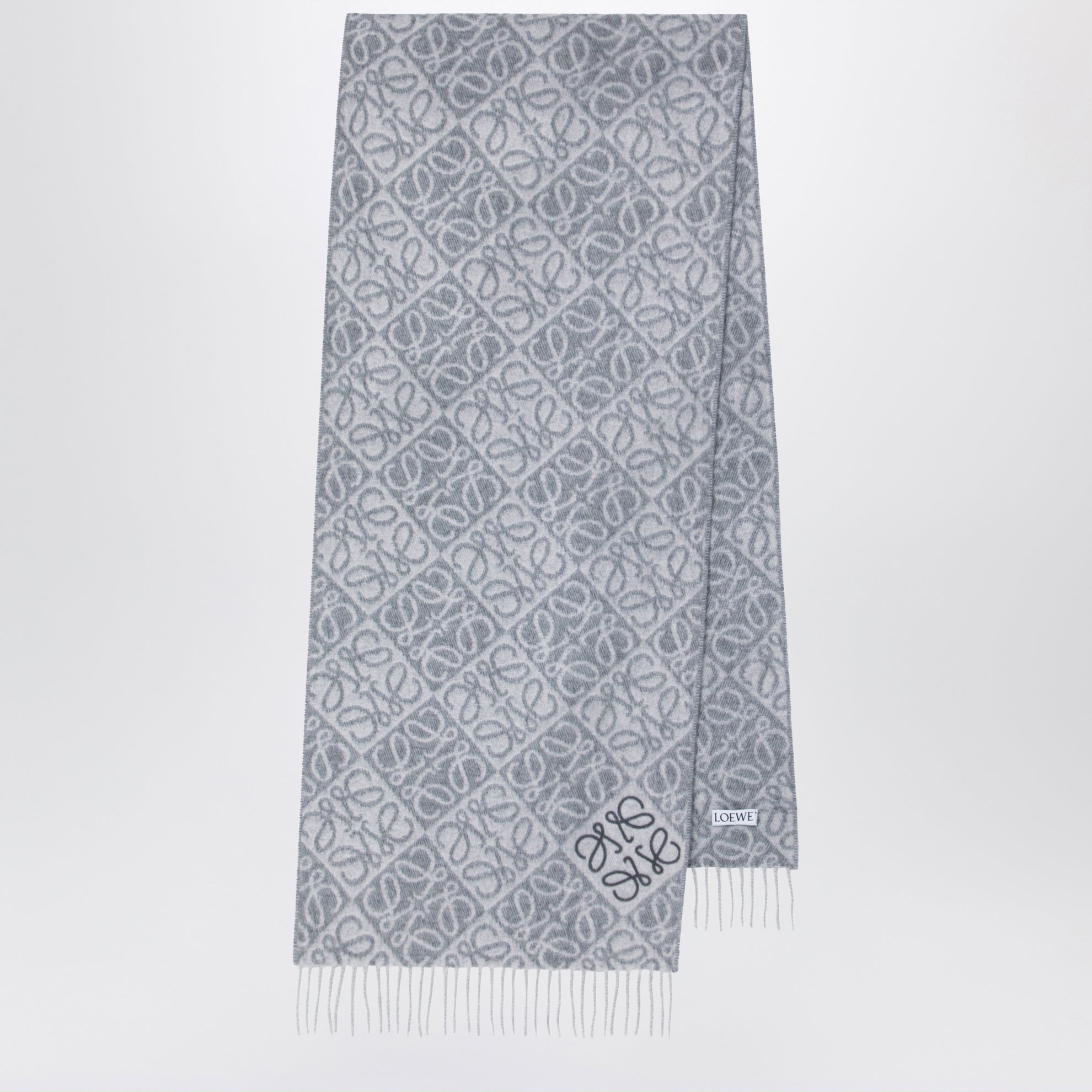 Sciarpa Anagram grigia in lana e cashmere