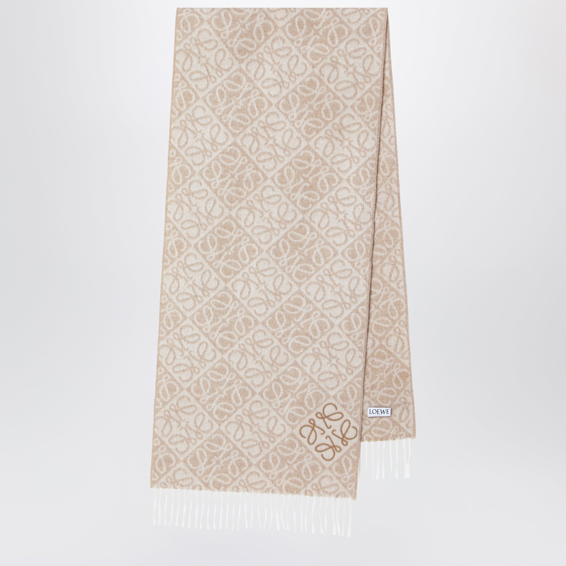 Beige Anagram wool and cashmere scarf