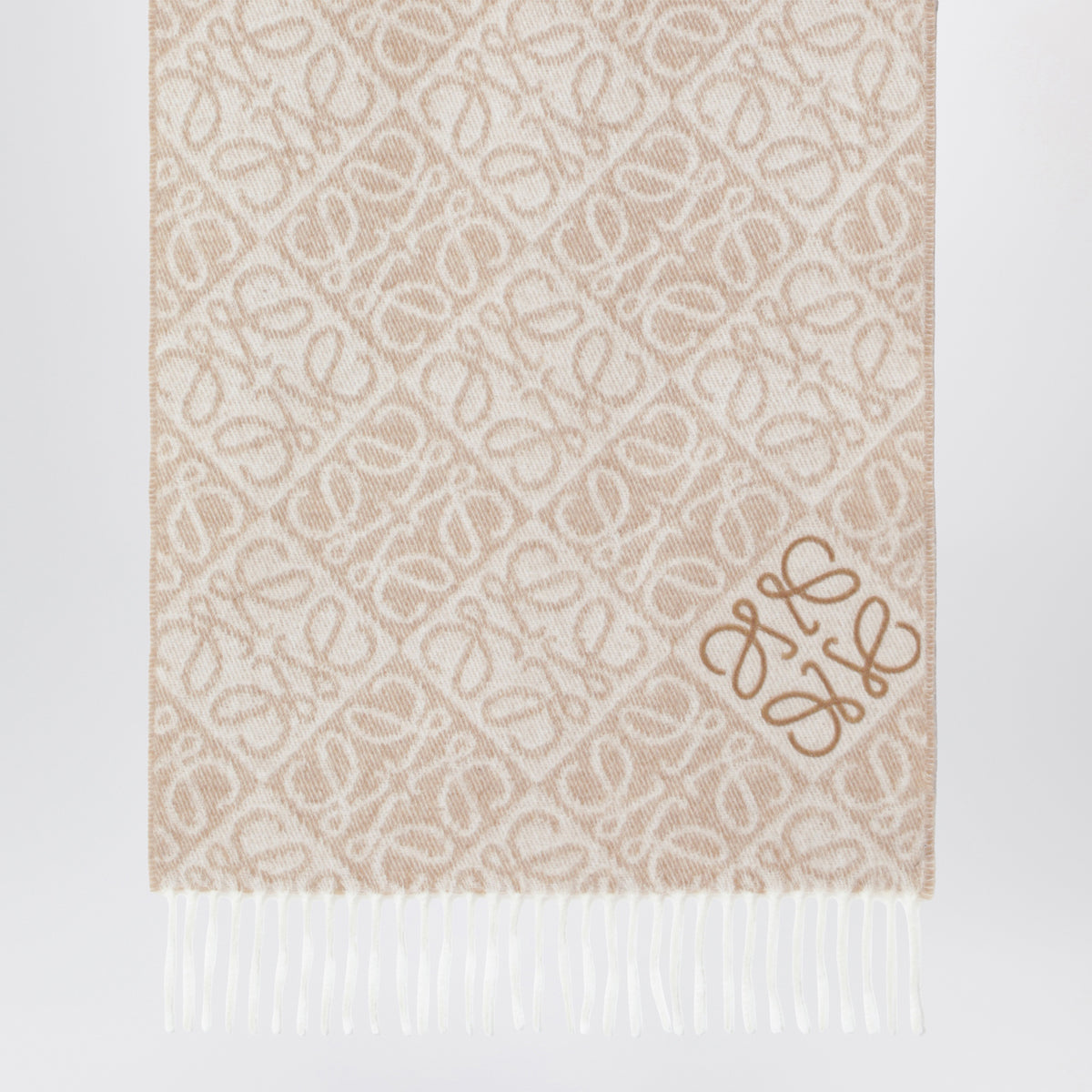 Beige Anagram wool and cashmere scarf