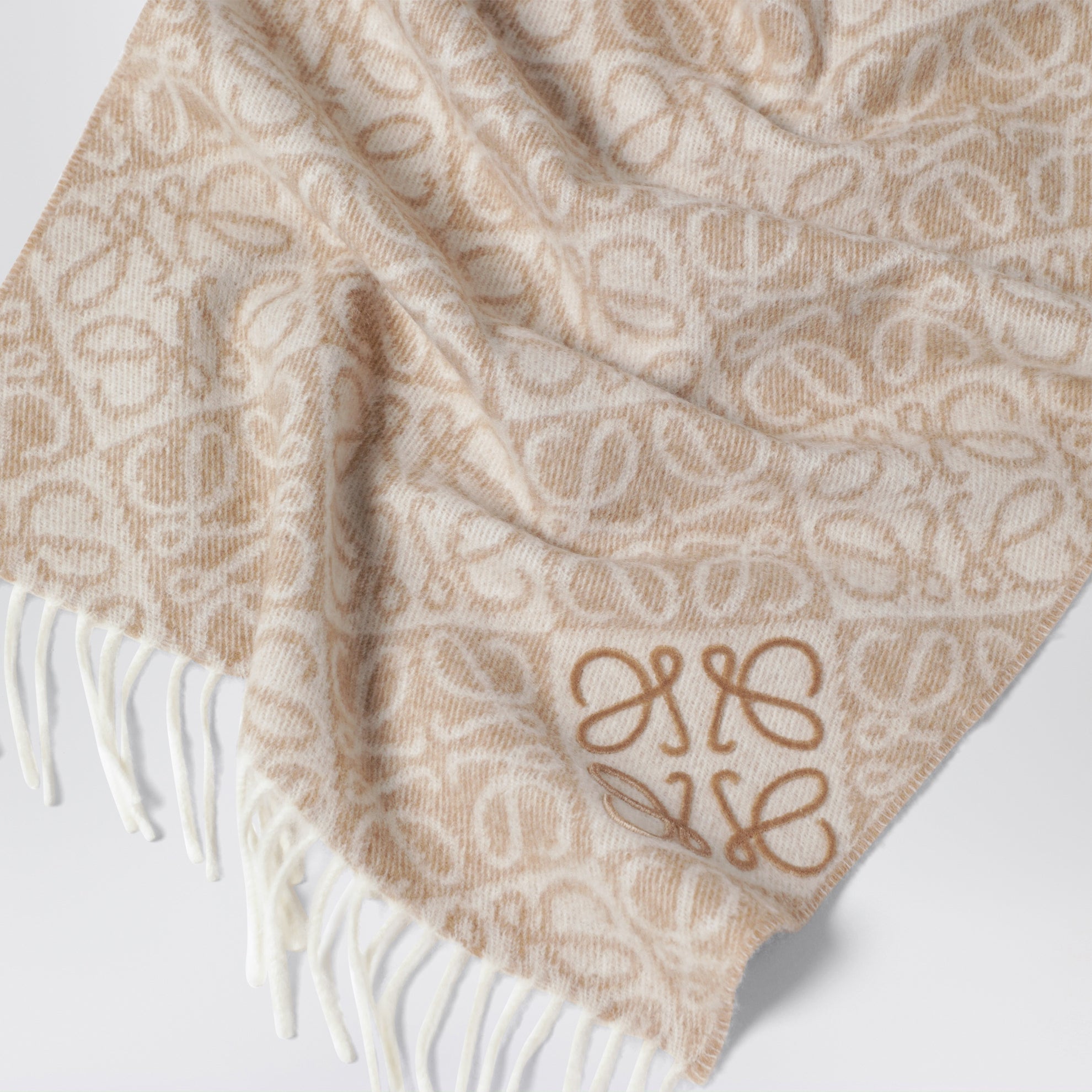 Beige Anagram wool and cashmere scarf