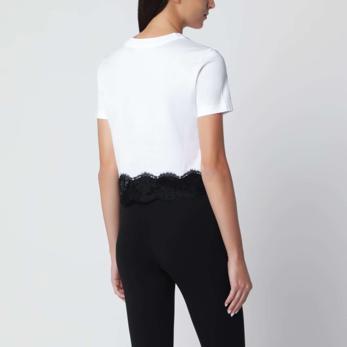 T-shirt bianca in jersey con pizzo