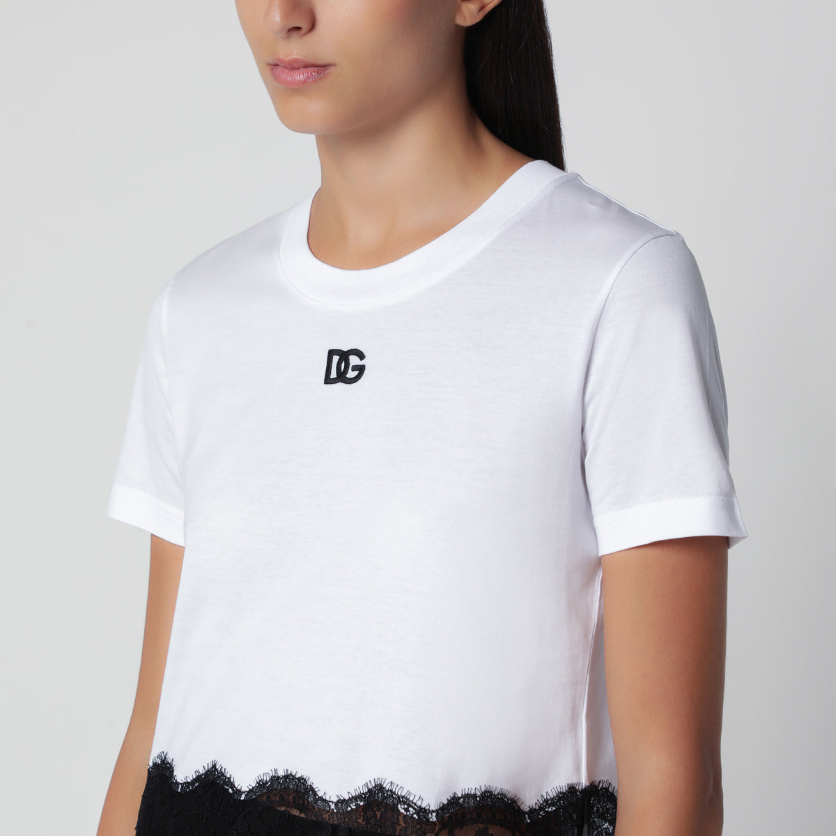 T-shirt bianca in jersey con pizzo
