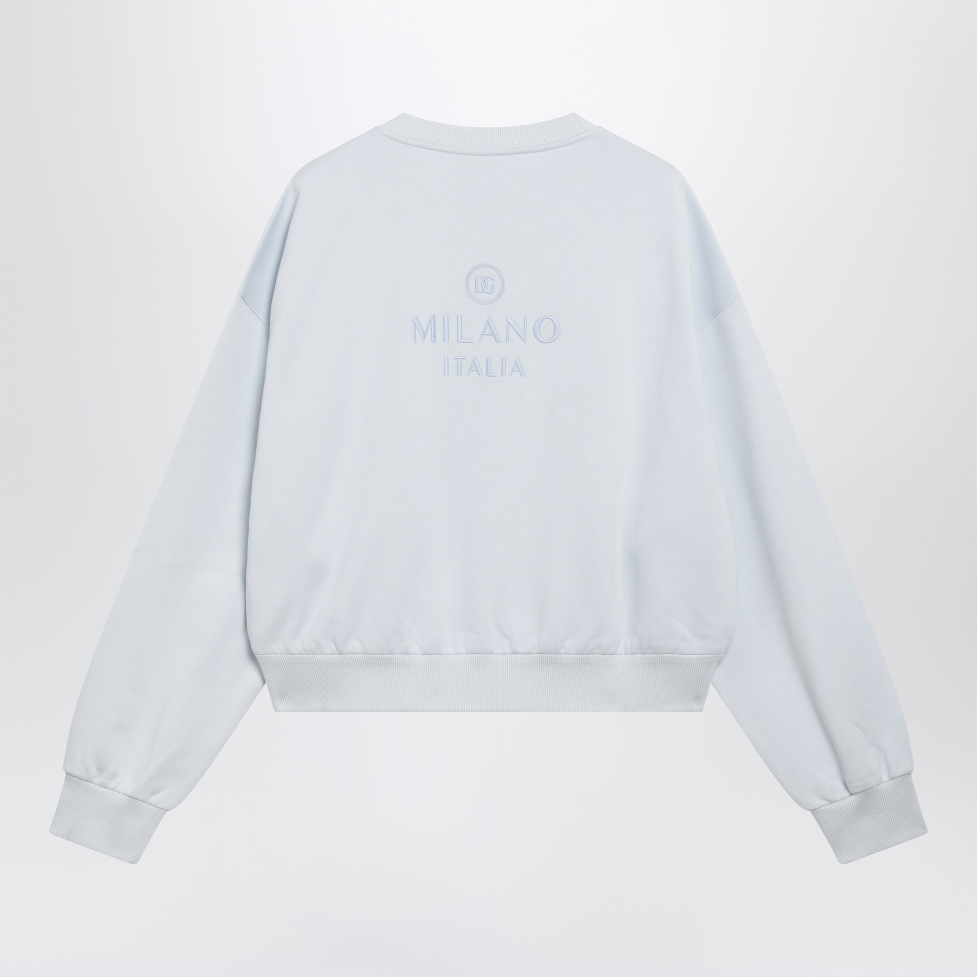 Sweat-shirt col rond à double broderie en coton bleu azur