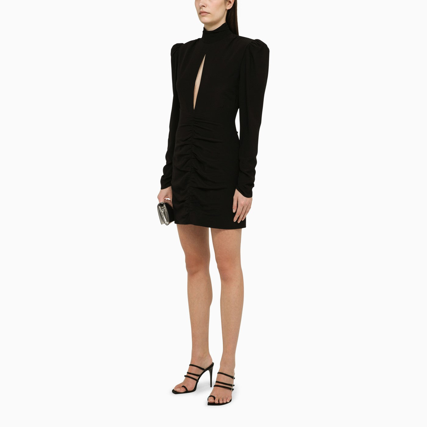 Black draped silk minidress