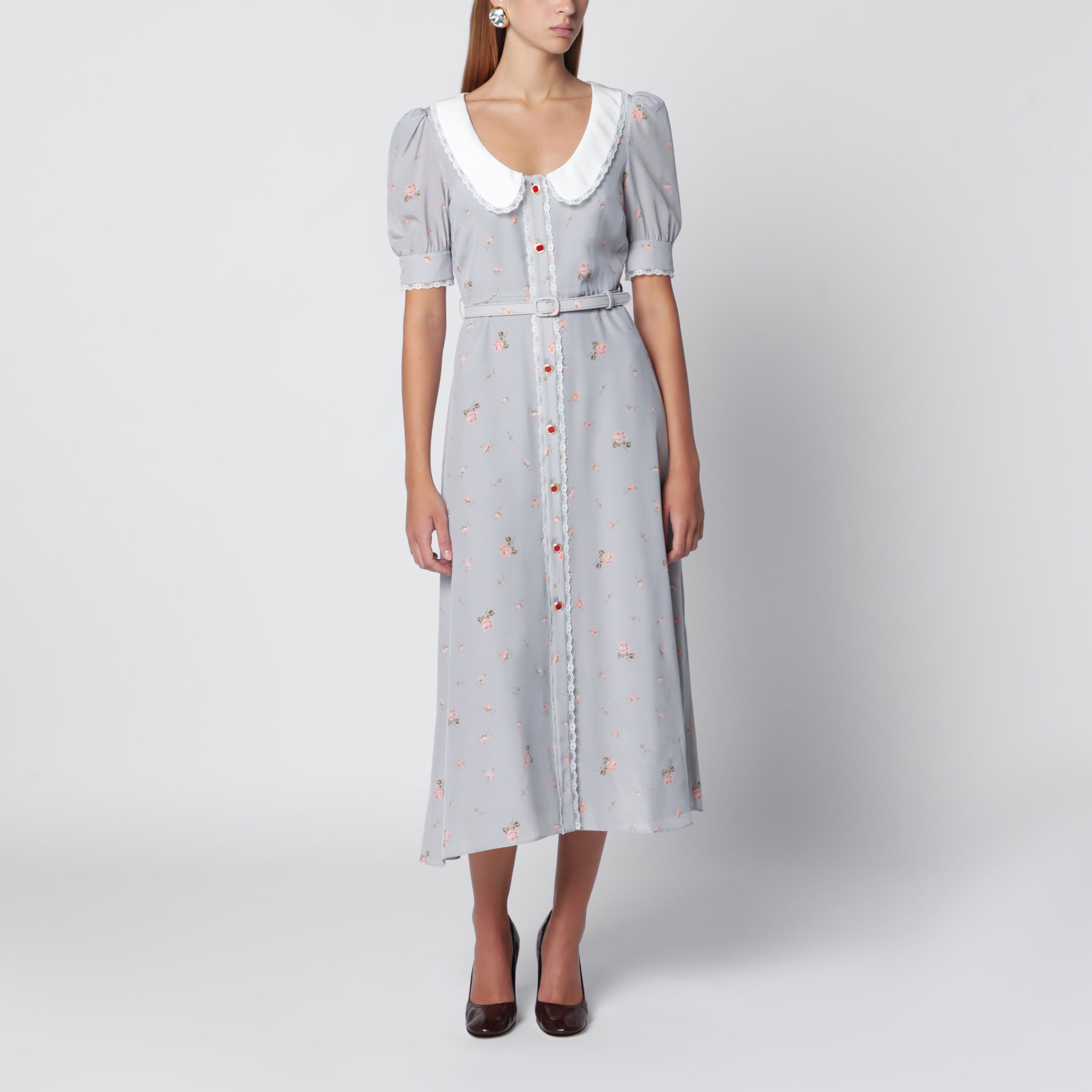 Graurosa Midikleid aus Seide mit Blumenprint