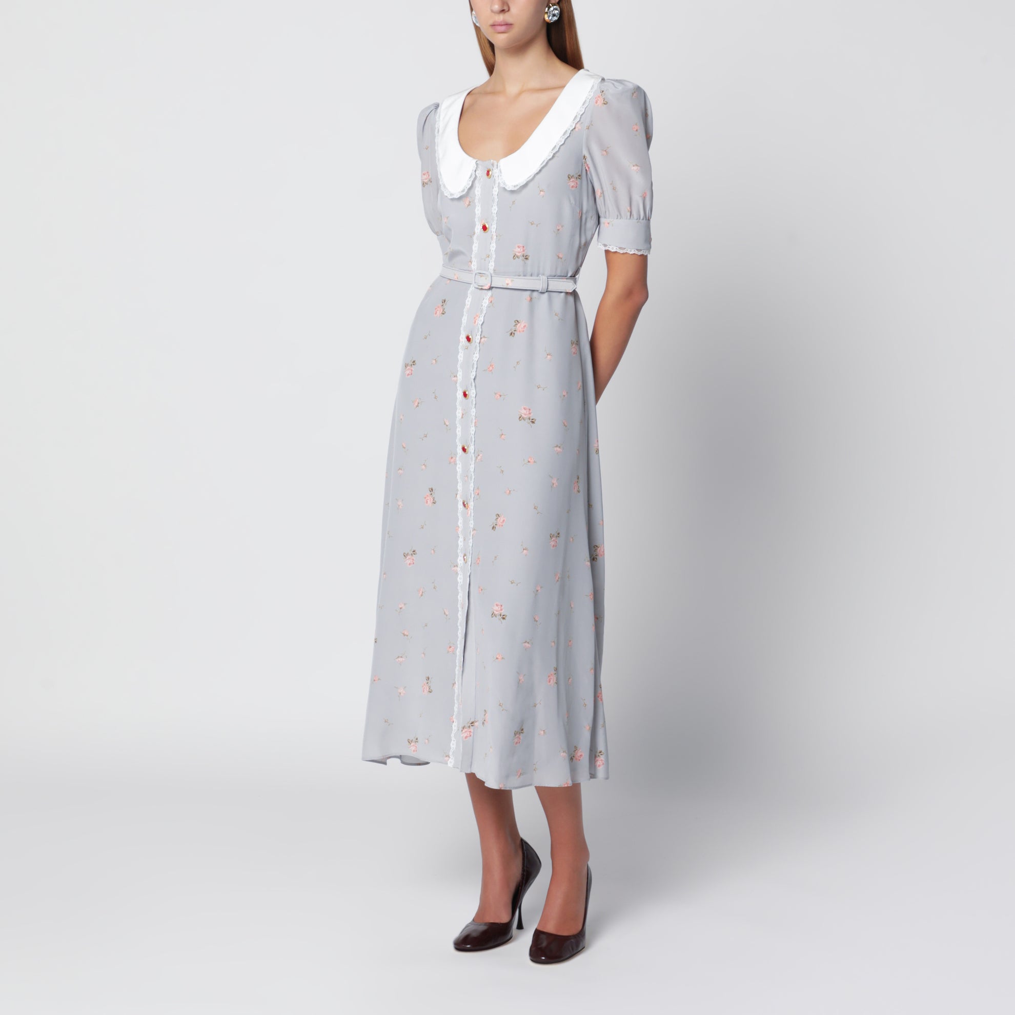 Graurosa Midikleid aus Seide mit Blumenprint