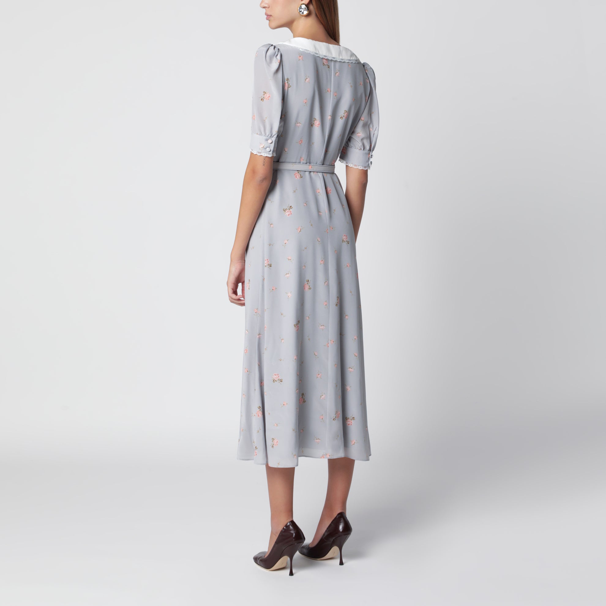 Graurosa Midikleid aus Seide mit Blumenprint