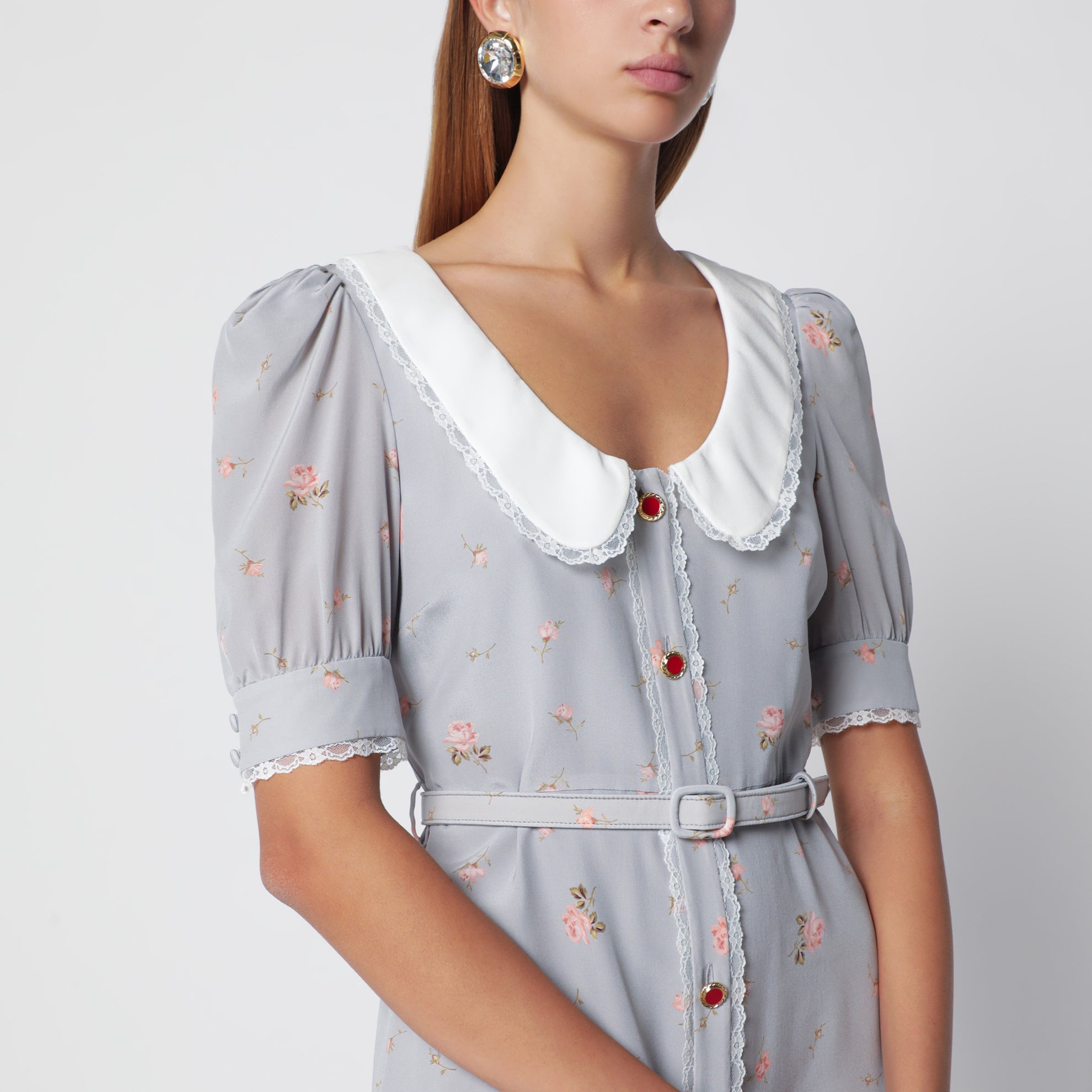 Graurosa Midikleid aus Seide mit Blumenprint