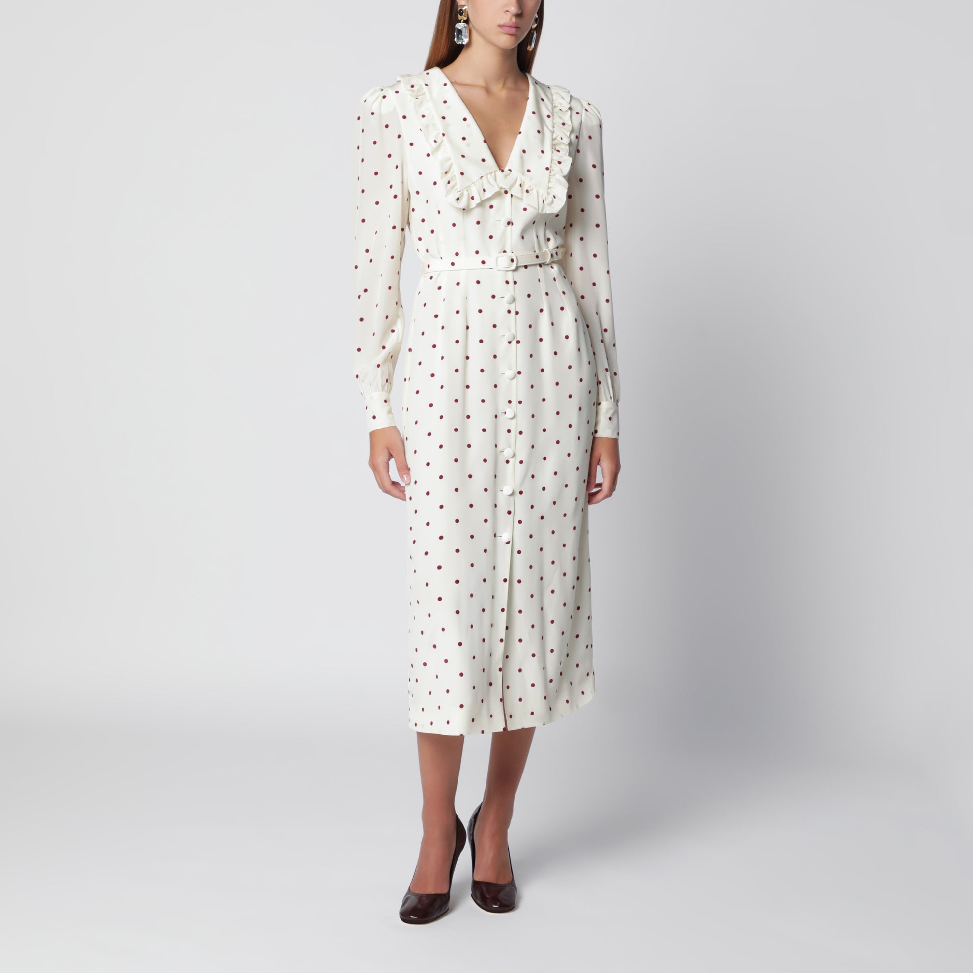 Alessandra Rich - Polka-dot Silk Midi Dress With V-neckline - 42