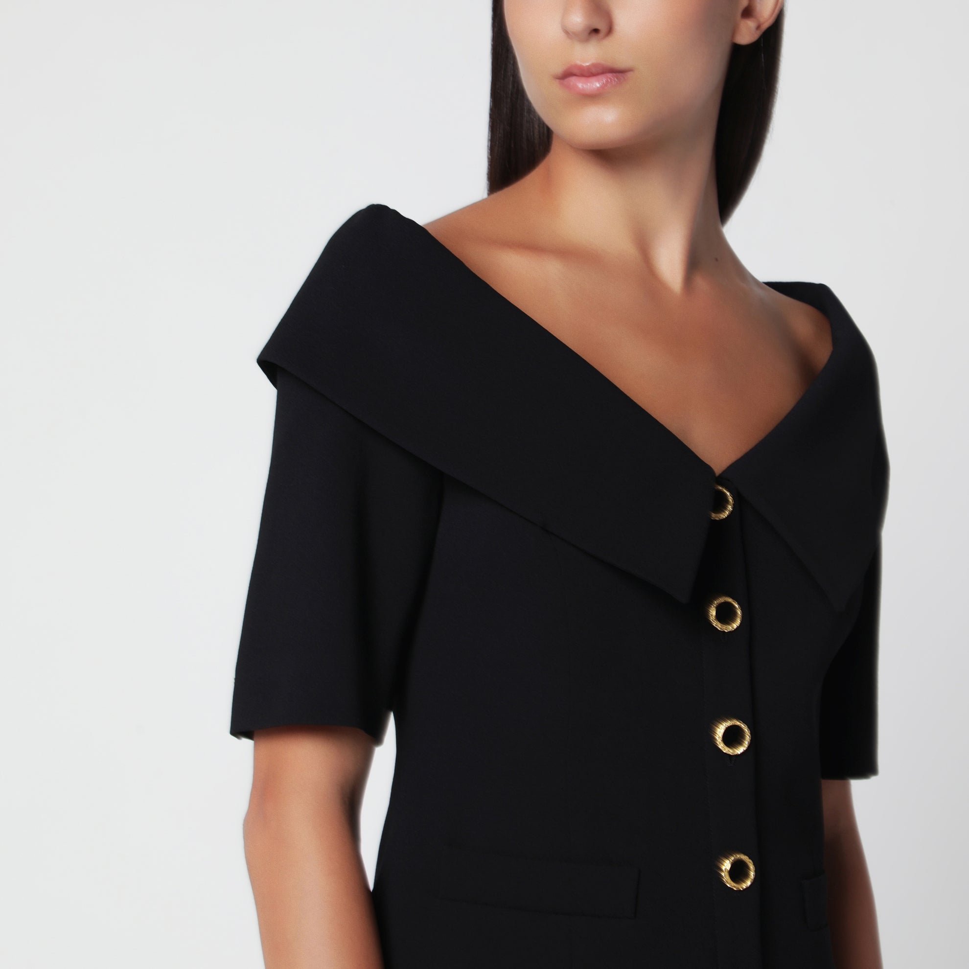 Off-Shoulder Black Wool Crêpe Jacket