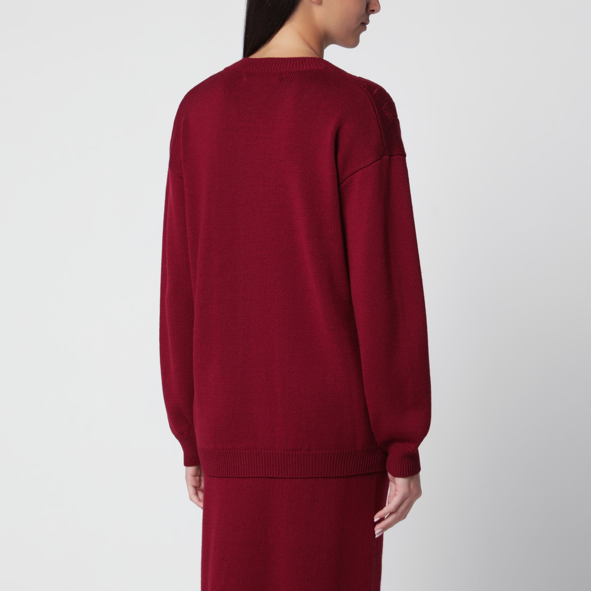 Bordeauxfarbene Strickjacke aus Merinowolle