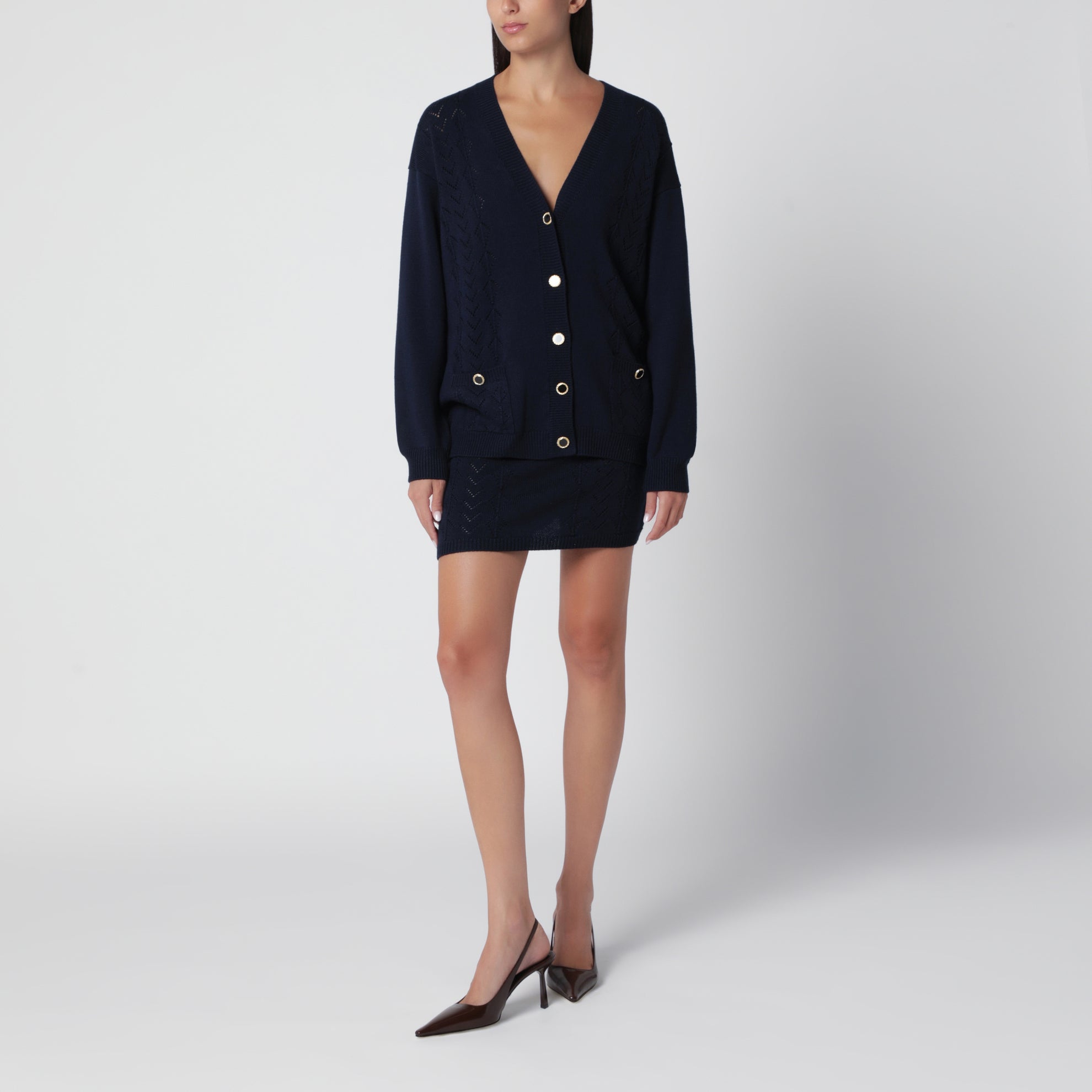 Navy Blue Merino Wool Knit Cardigan