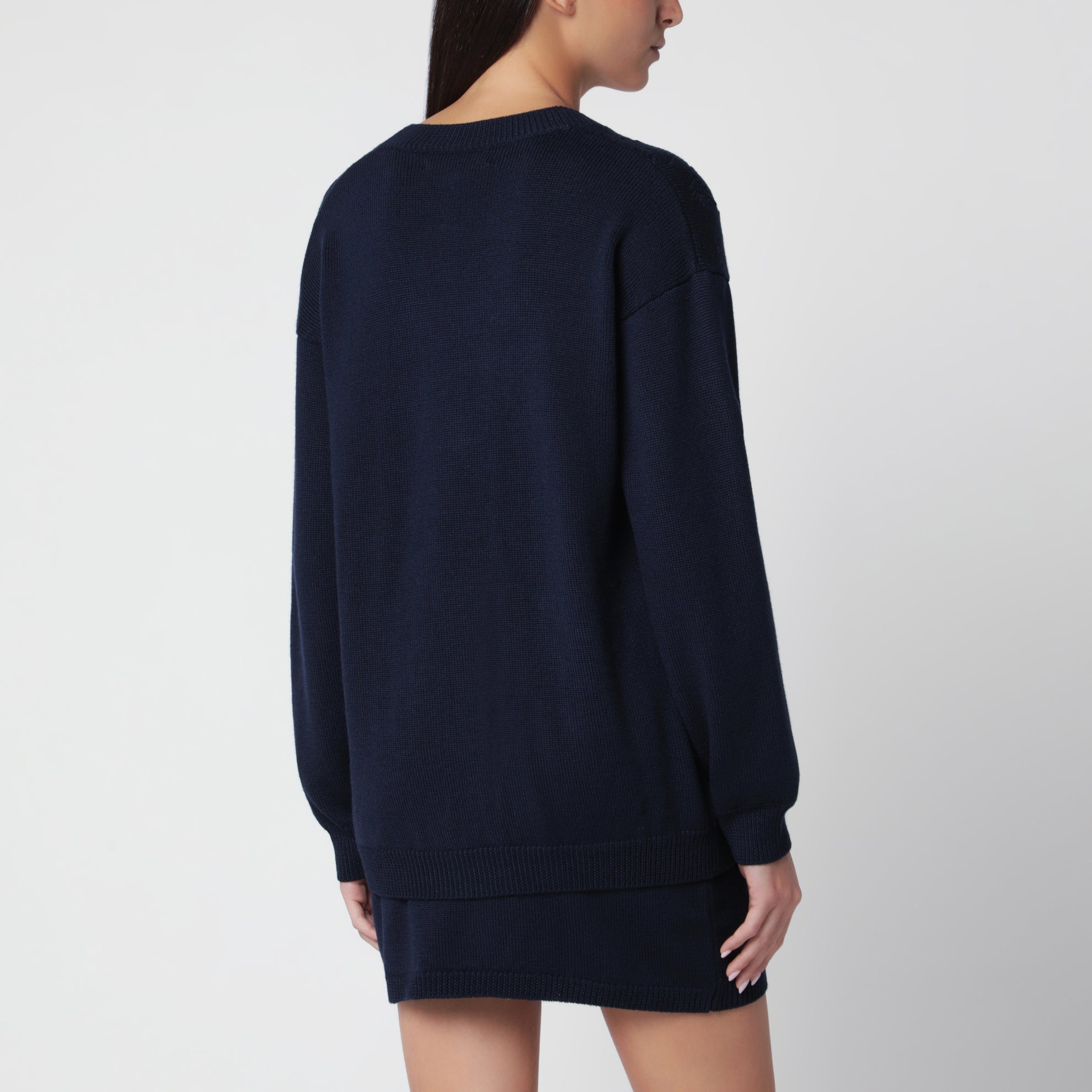Navy Blue Merino Wool Knit Cardigan