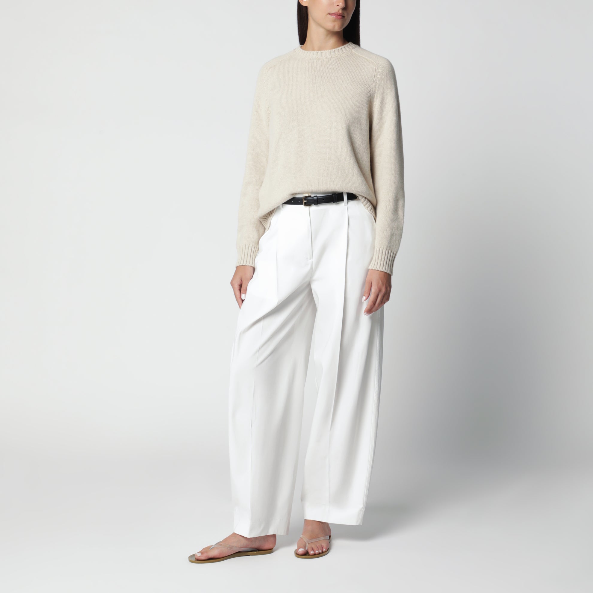 Rundhalspullover in Beige-Melange aus Kaschmir