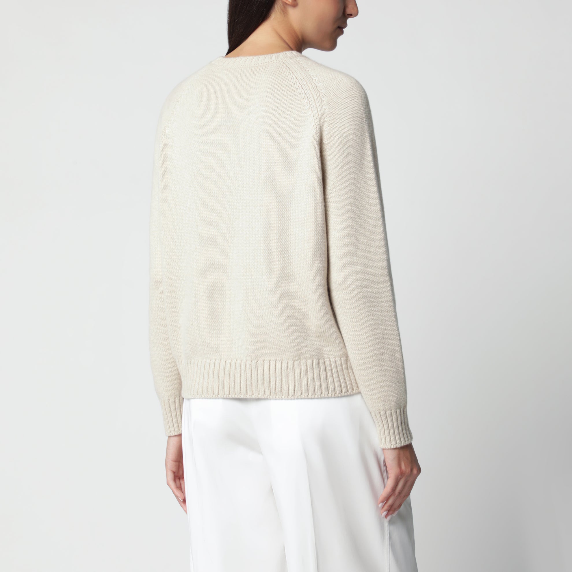 Rundhalspullover in Beige-Melange aus Kaschmir