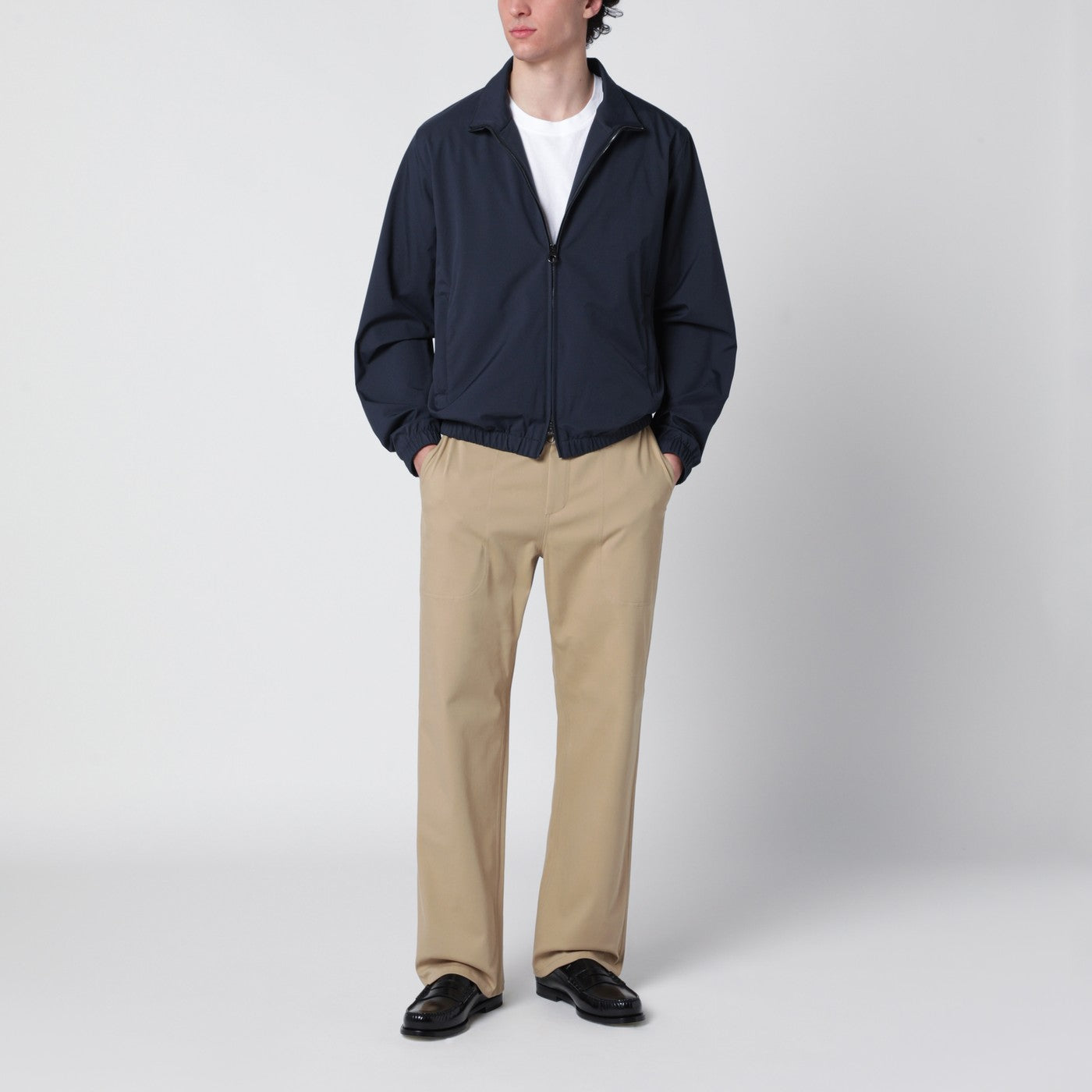 Marineblauer Bomber mit Reißverschluss aus Mikrofaser