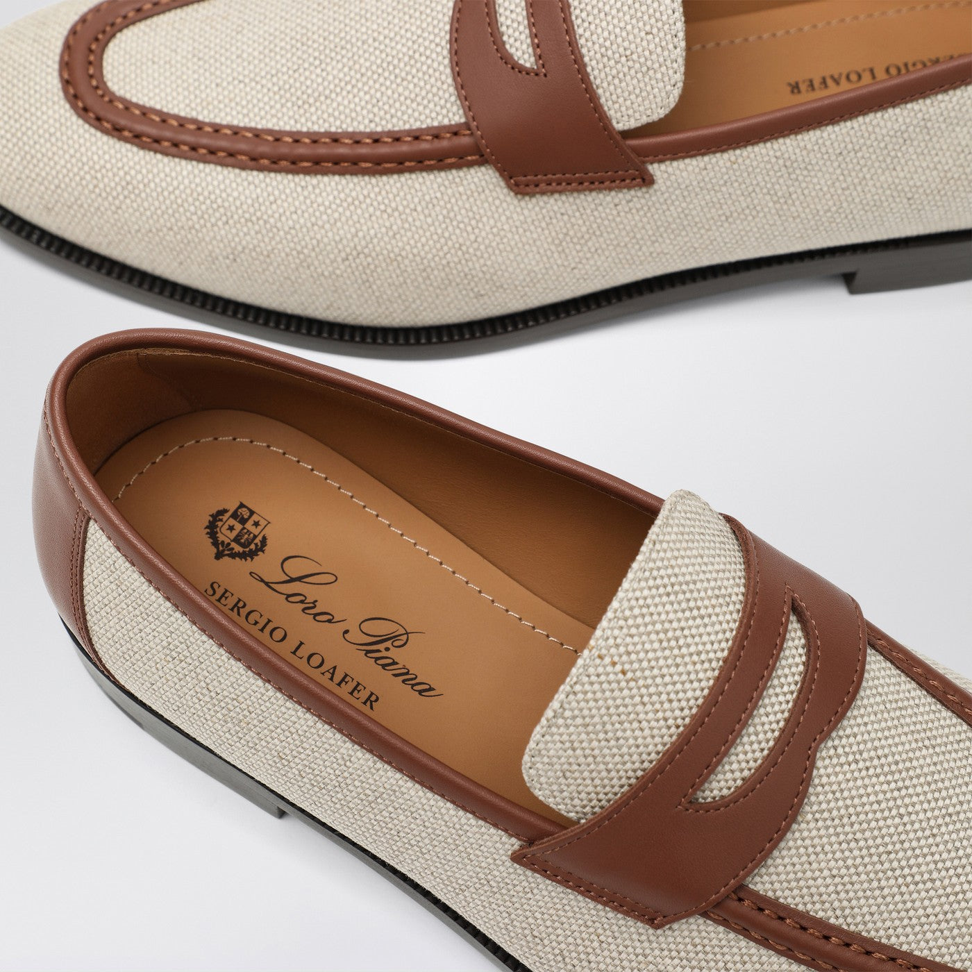 Sergio loafers in natural-coloured canvas and leather