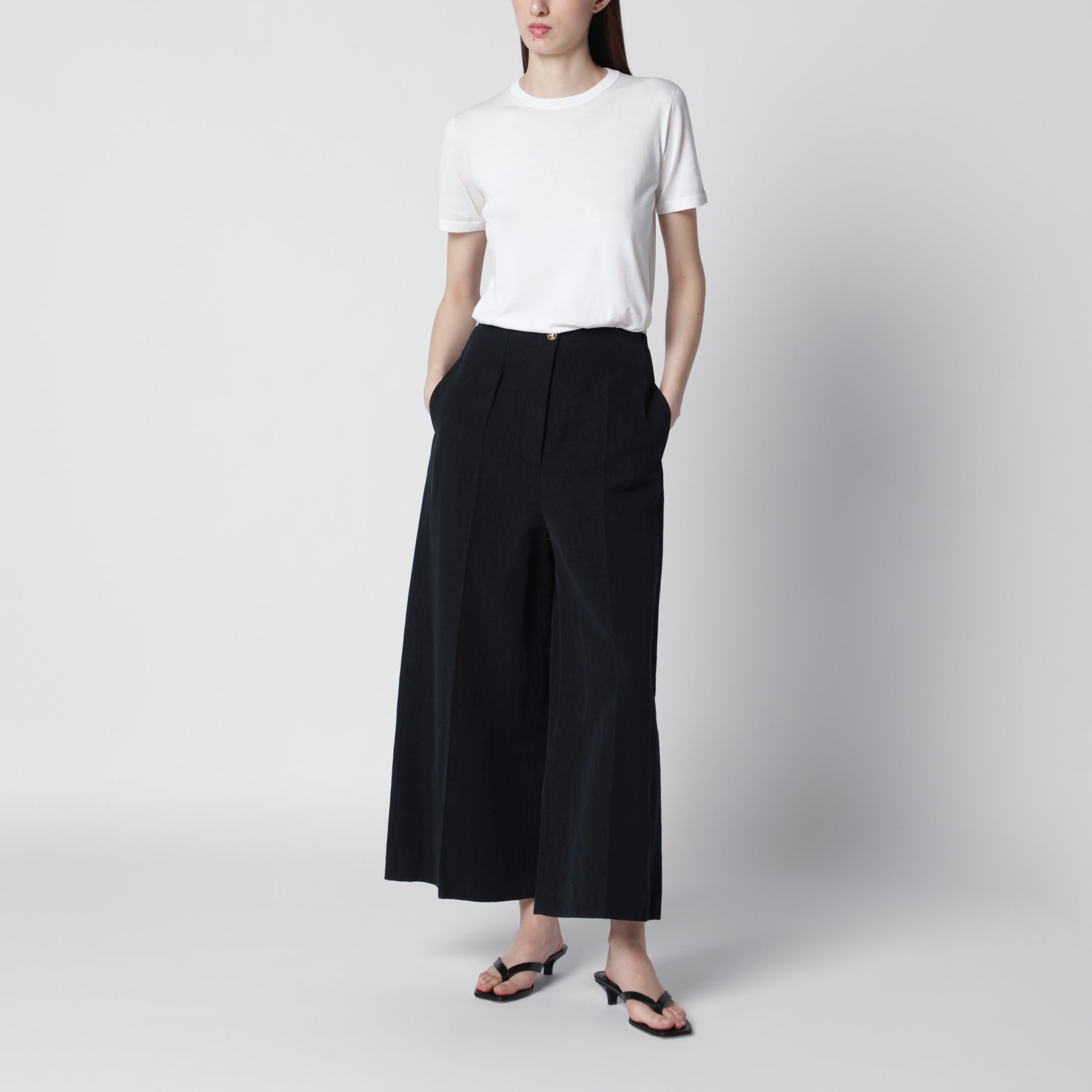 Pantalon Kenith bleu marine en mélange lin