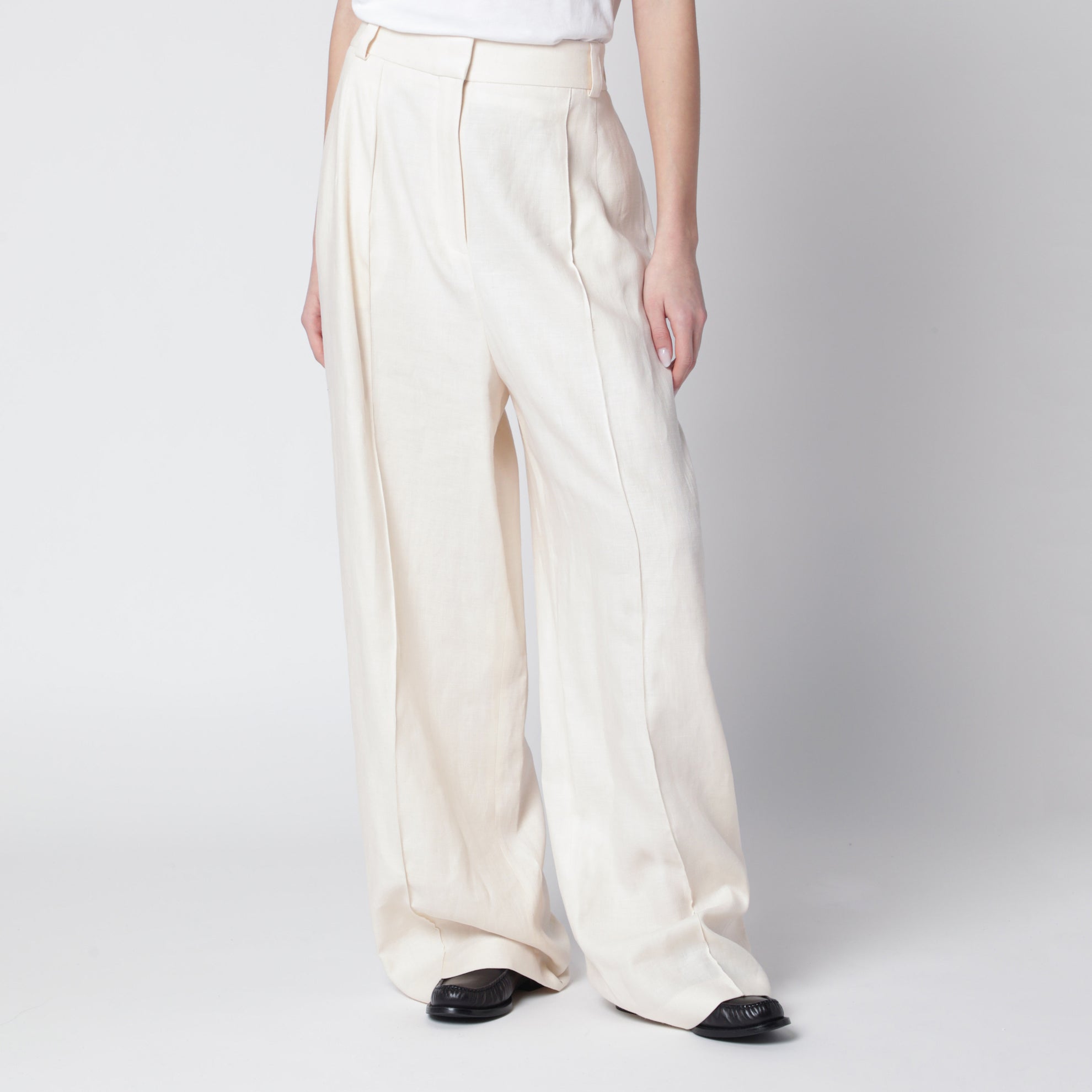 Lodger trousers in linen and wool in ivory