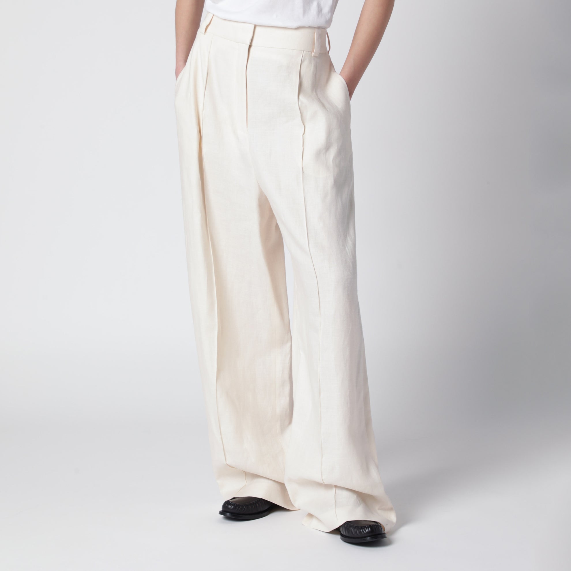 Lodger trousers in linen and wool in ivory