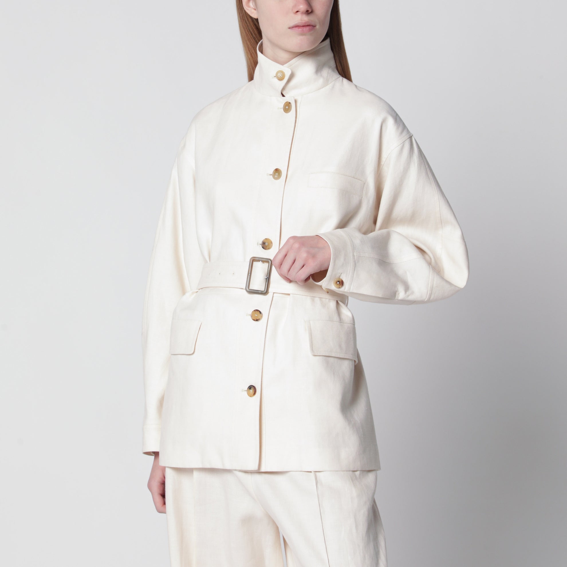 Lismore field jacket in linen and wool, white