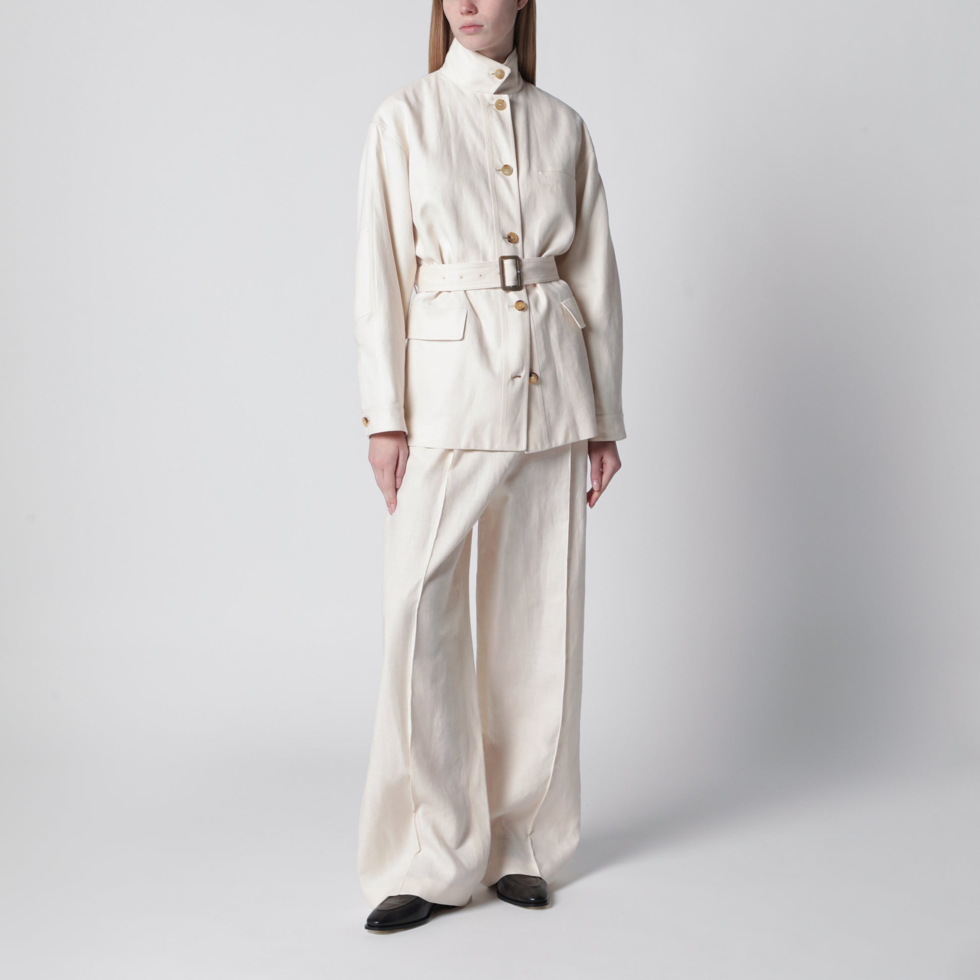Lismore field jacket in linen and wool, white