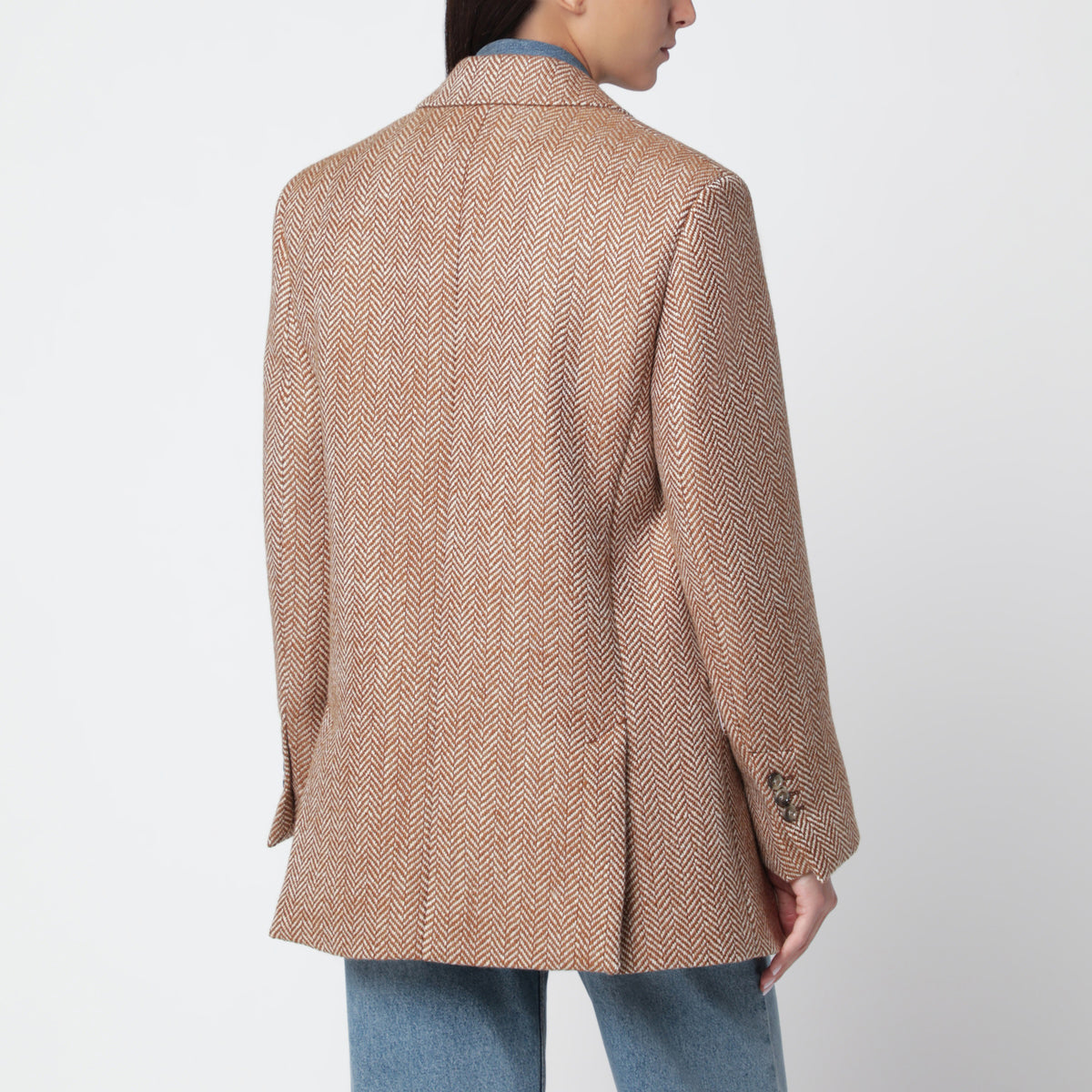 Brown double-breasted blazer in virgin wool