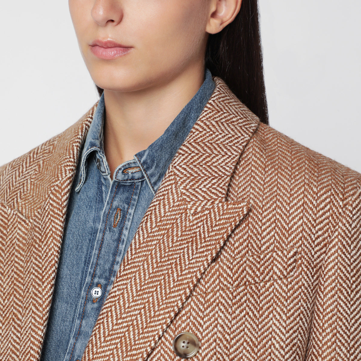 Brown double-breasted blazer in virgin wool