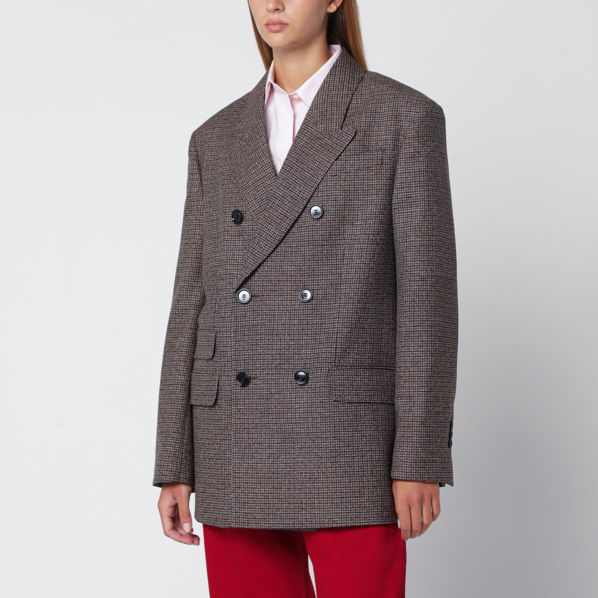 Blazer doppiopetto marrone e nero in lana