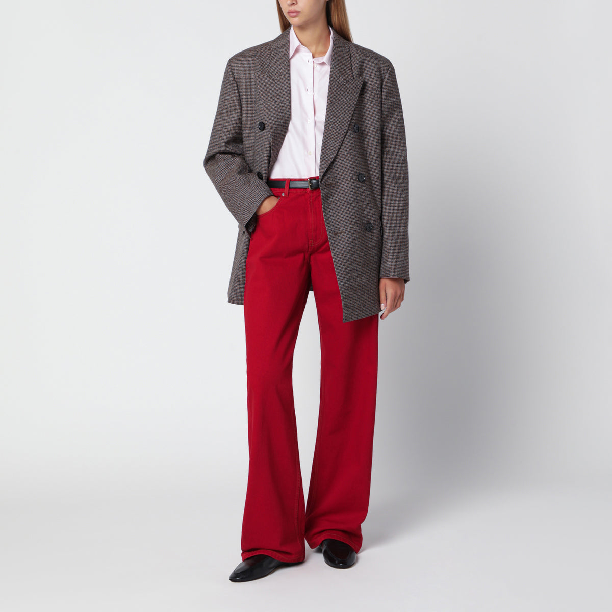 Blazer doppiopetto marrone e nero in lana